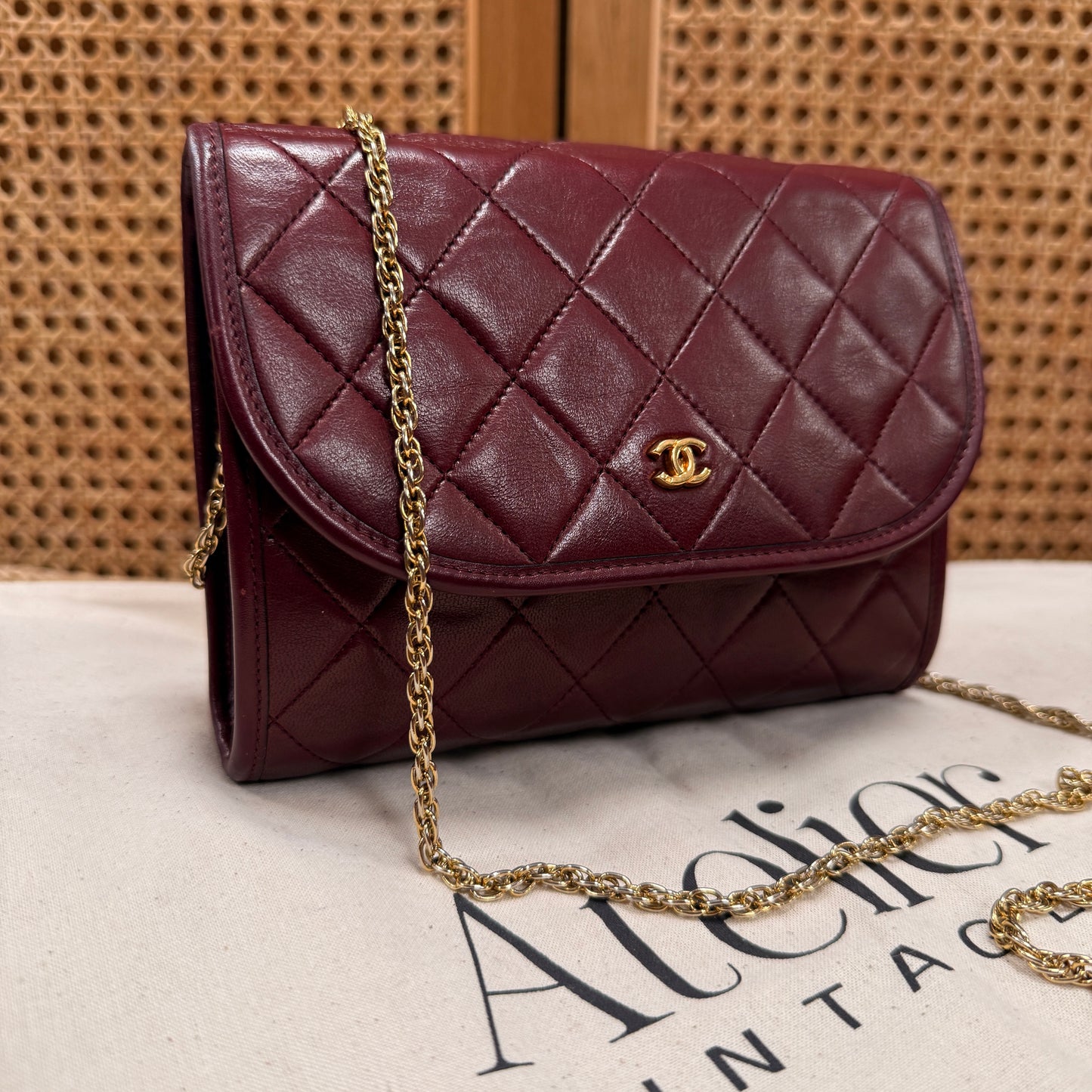 Chanel Early 1980s Rare Bordeaux Lambskin Leather Single flap Cross Body