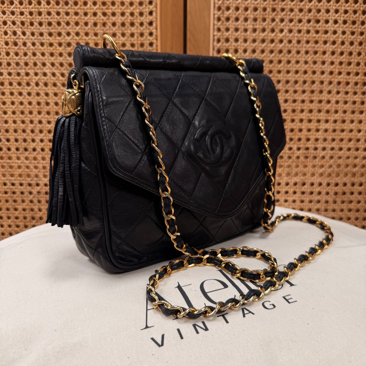 Chanel Rare 1989 Envelope Camera Style Tassel Bag