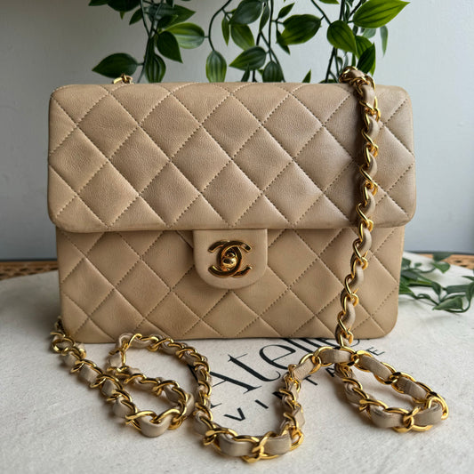 Chanel 1991 Beige Square Classic Single Flap Medium