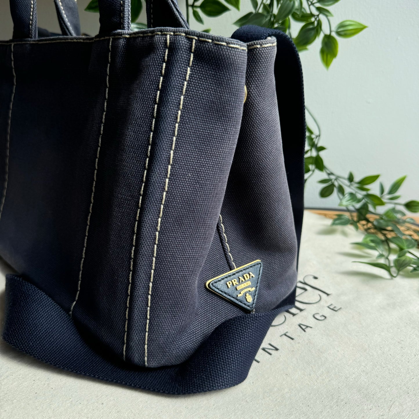Prada Canapa Denim Blue Canvas Two Way Tote