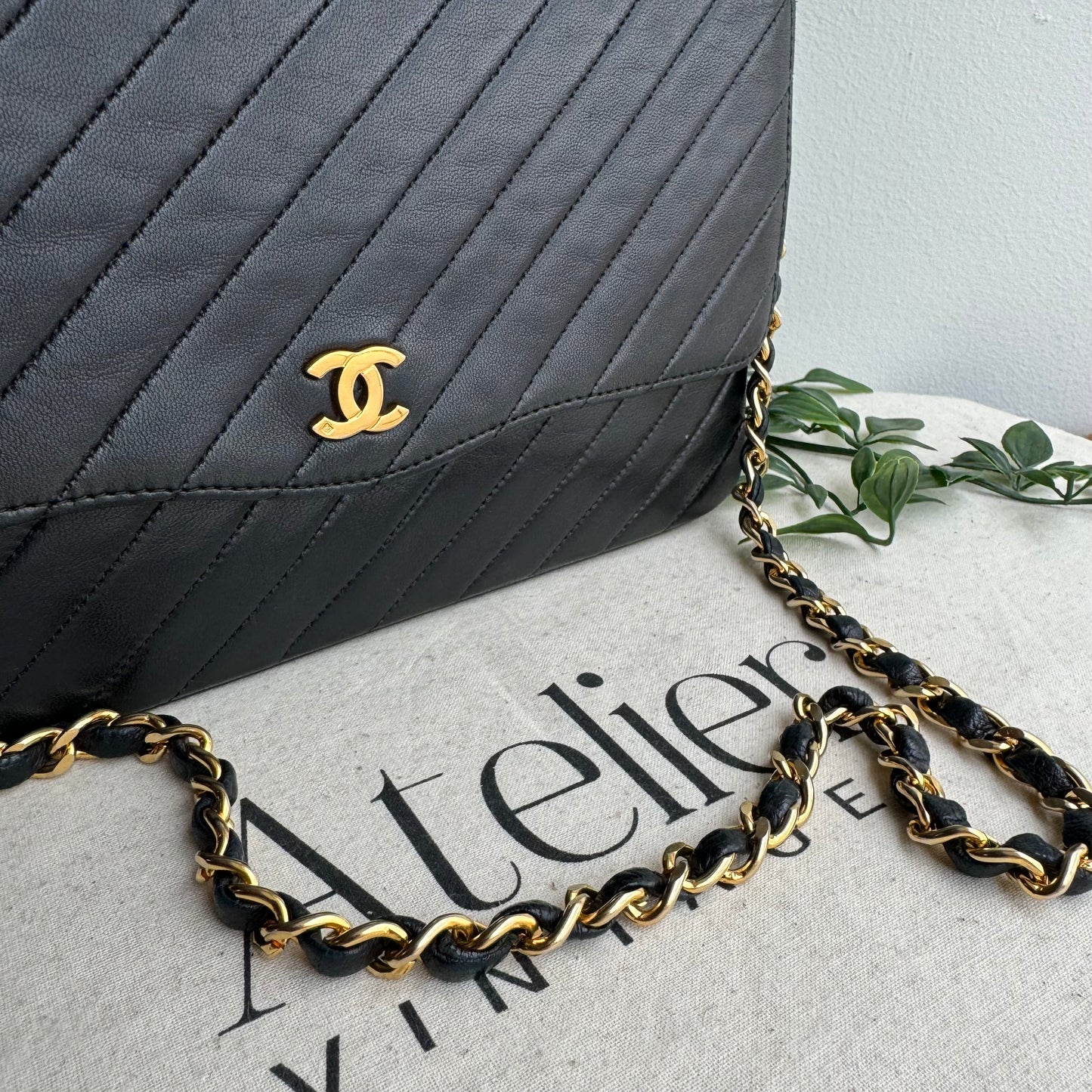 Chanel Early 1980s Diagonal Quilted Single Flap