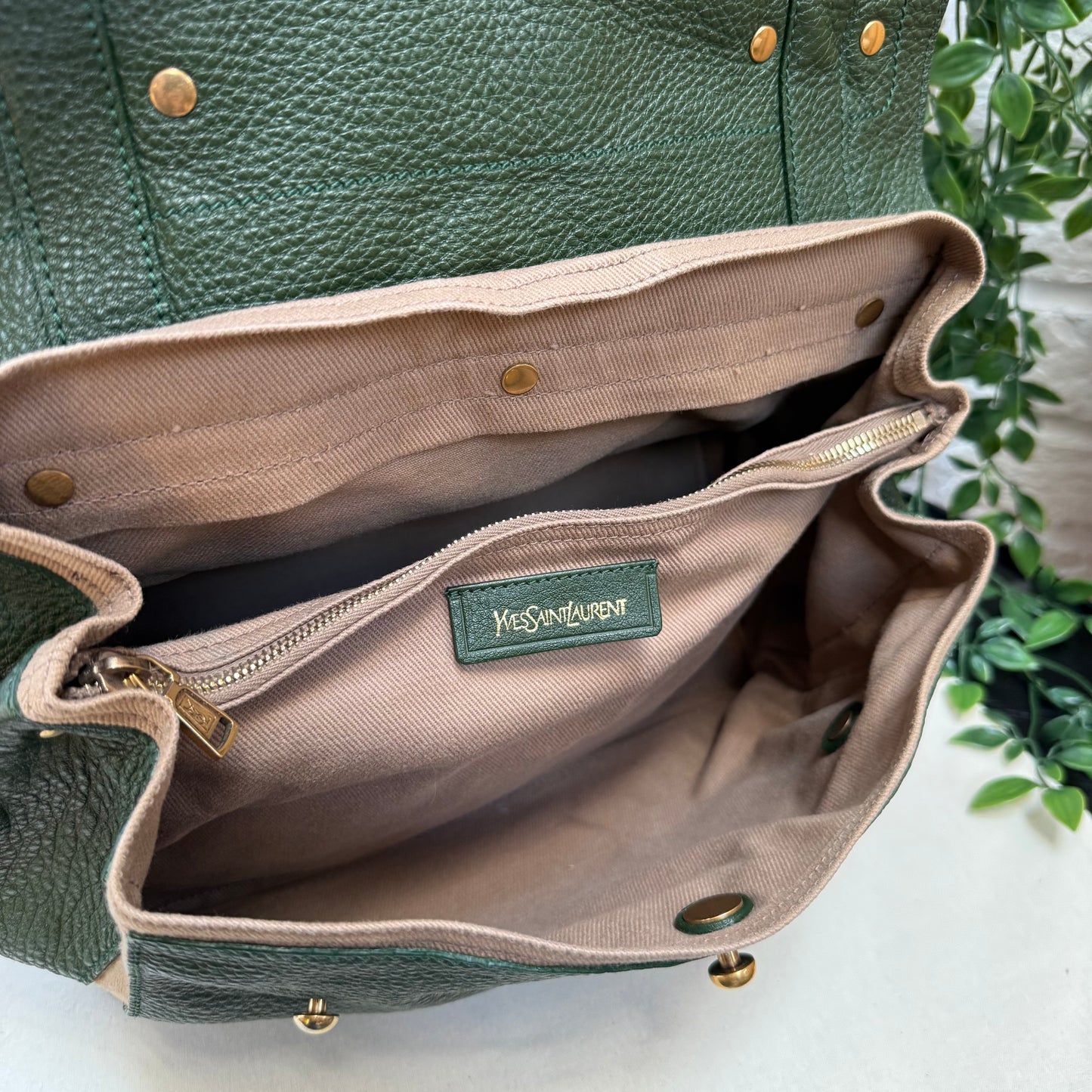 Saint Laurent 2000s Saint Laurent Khaki Muse Two Way with detachable cross Body Strap