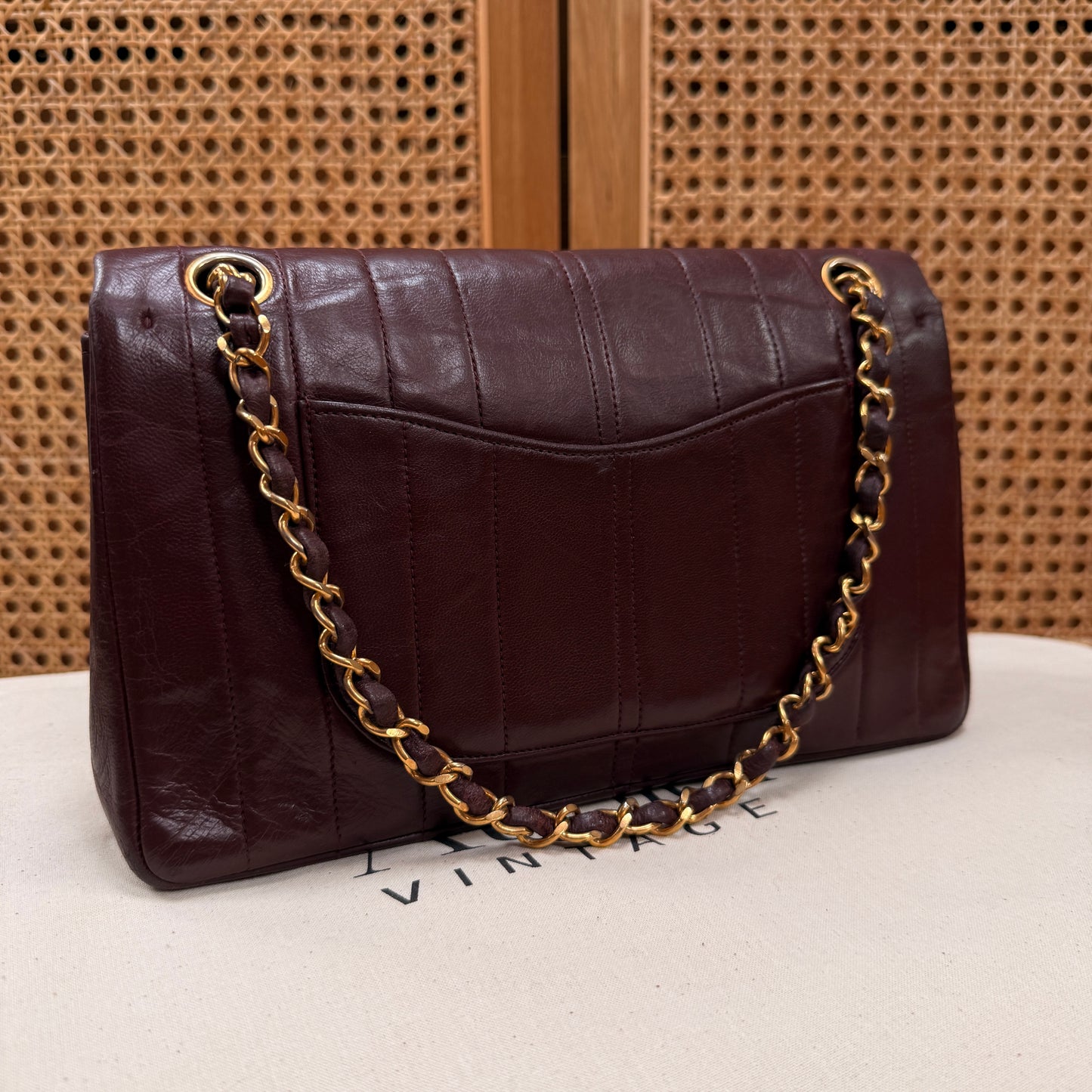 Chanel Ultra Rare Early 1980s Bordeux Lambskin Leather Classic Double Flap in Medium with 24k Gold Hardware