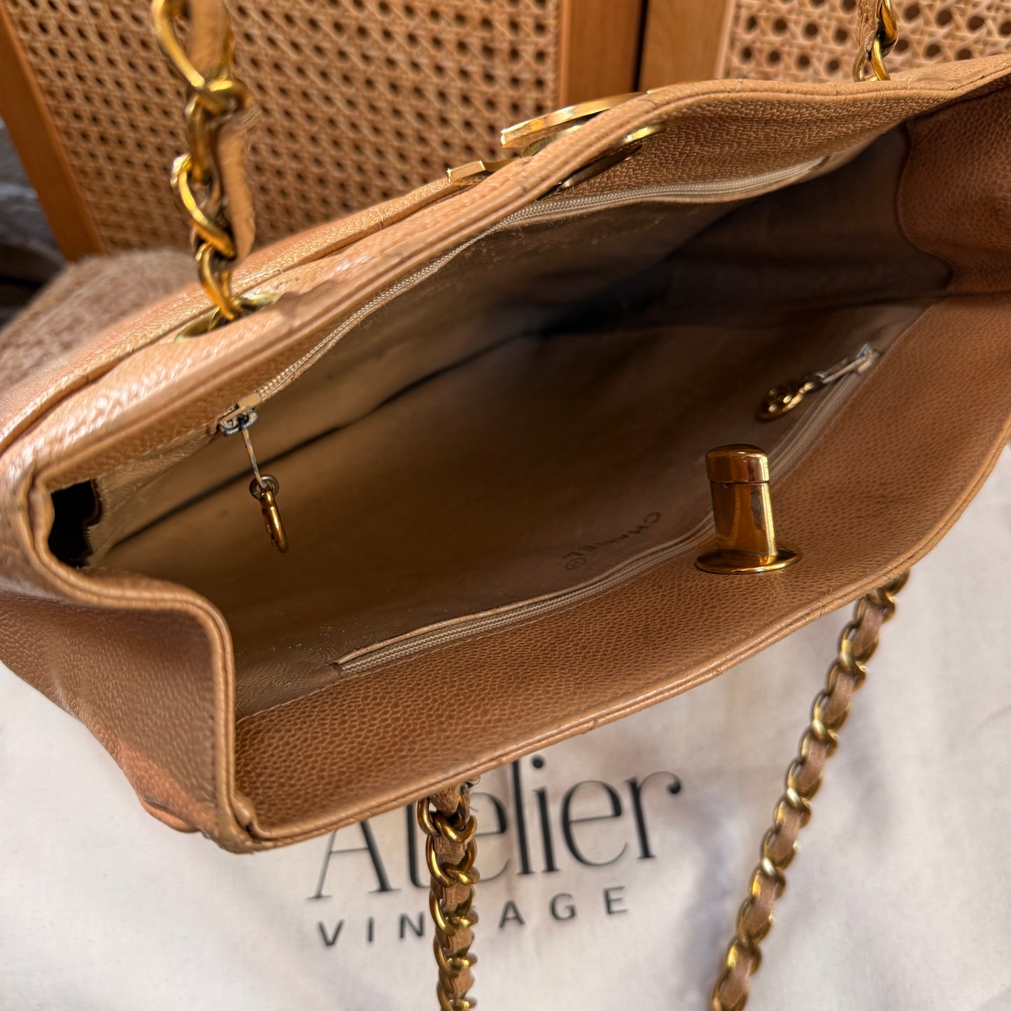 Chanel 1996 Dark Beige Caviar Tote with Jumbo CC Turnlock
