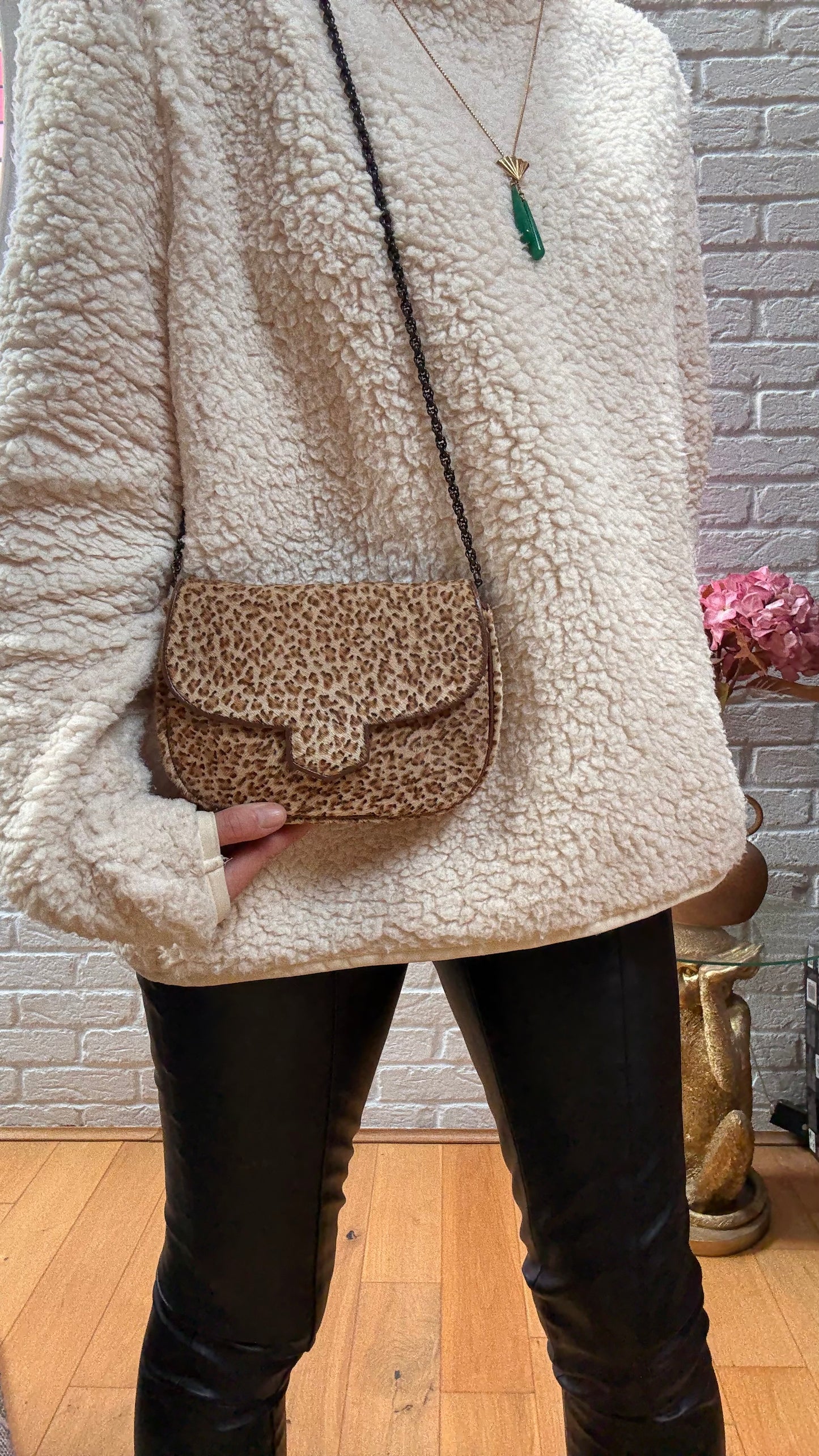 Saint Laurent 1990s Leopard Print Pony Hair Shoulder Bag