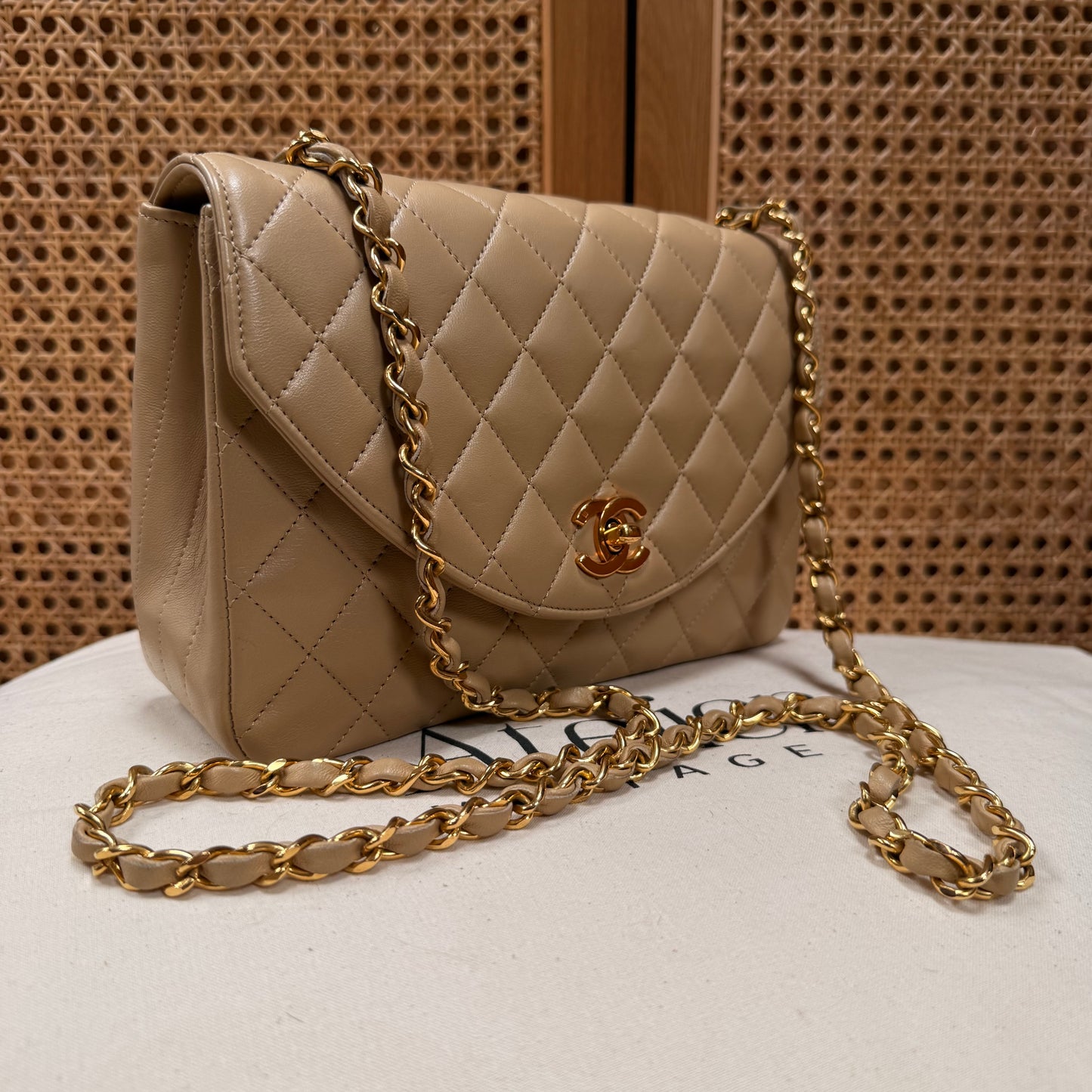 Chanel 1989 Rare Half Moon Single Flap in Dark Beige