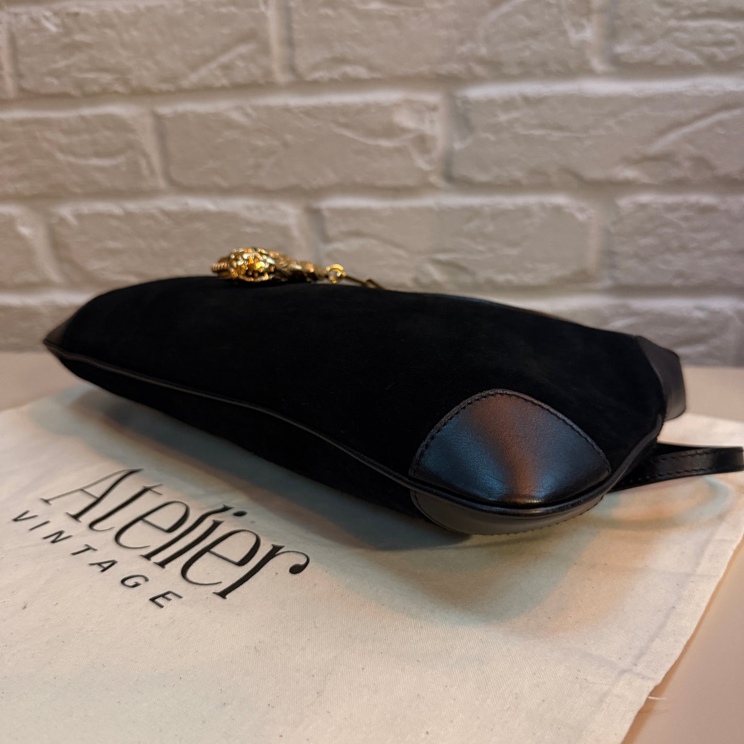 Gucci 1990s Gucci X Tom Ford Black Suede Tigers Head Cross Body