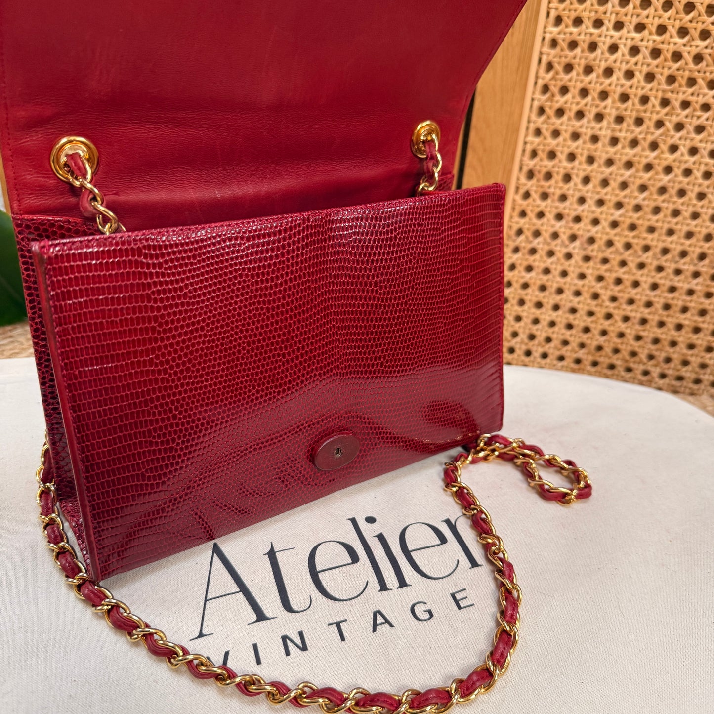 Chanel 1986 Rare Red Exotic Leather Envelope Flap