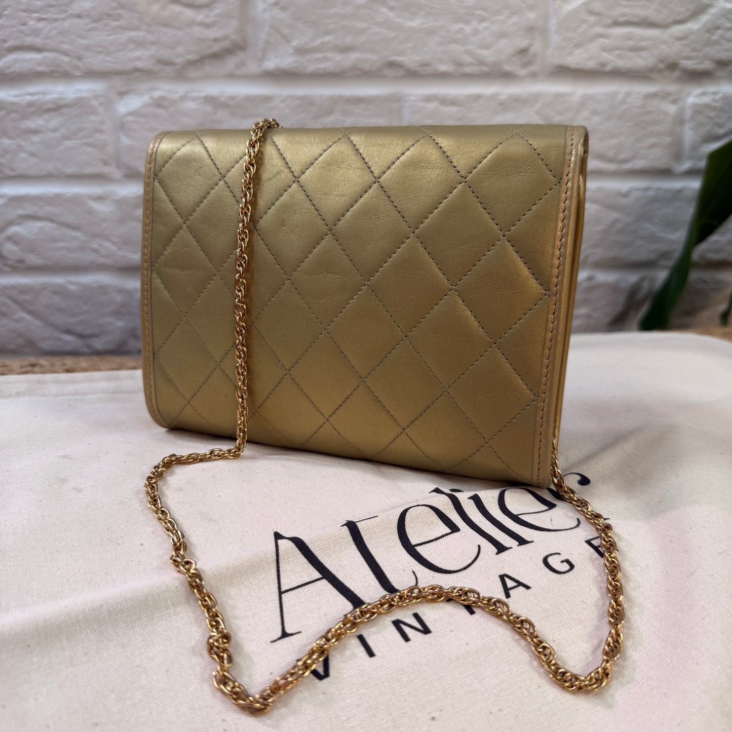 Chanel Early 1980s Rare Gold Lambskin Leather Single flap Cross Body