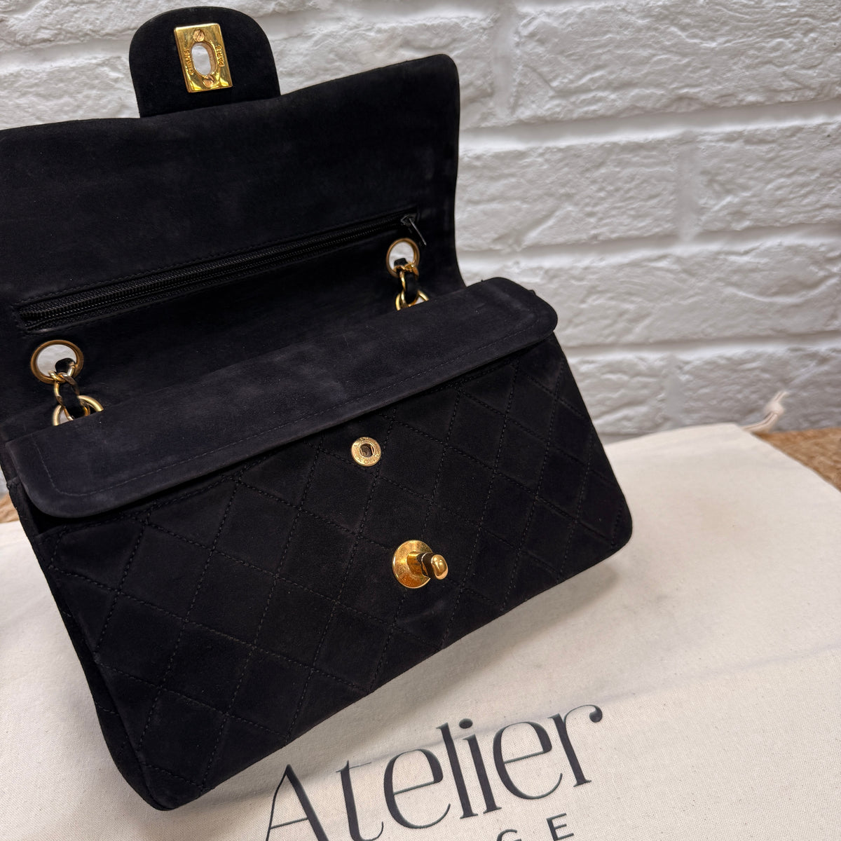 Chanel 1986 Rare Suede Black Classic Double Flap Small