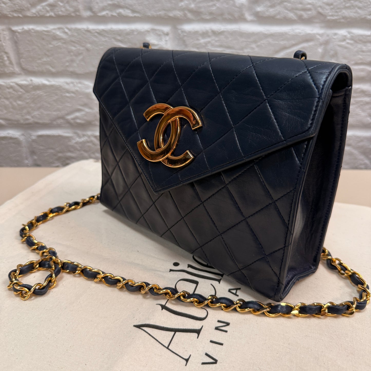 Chanel 1989 Rare Navy Jumbo CC Envelope Flap