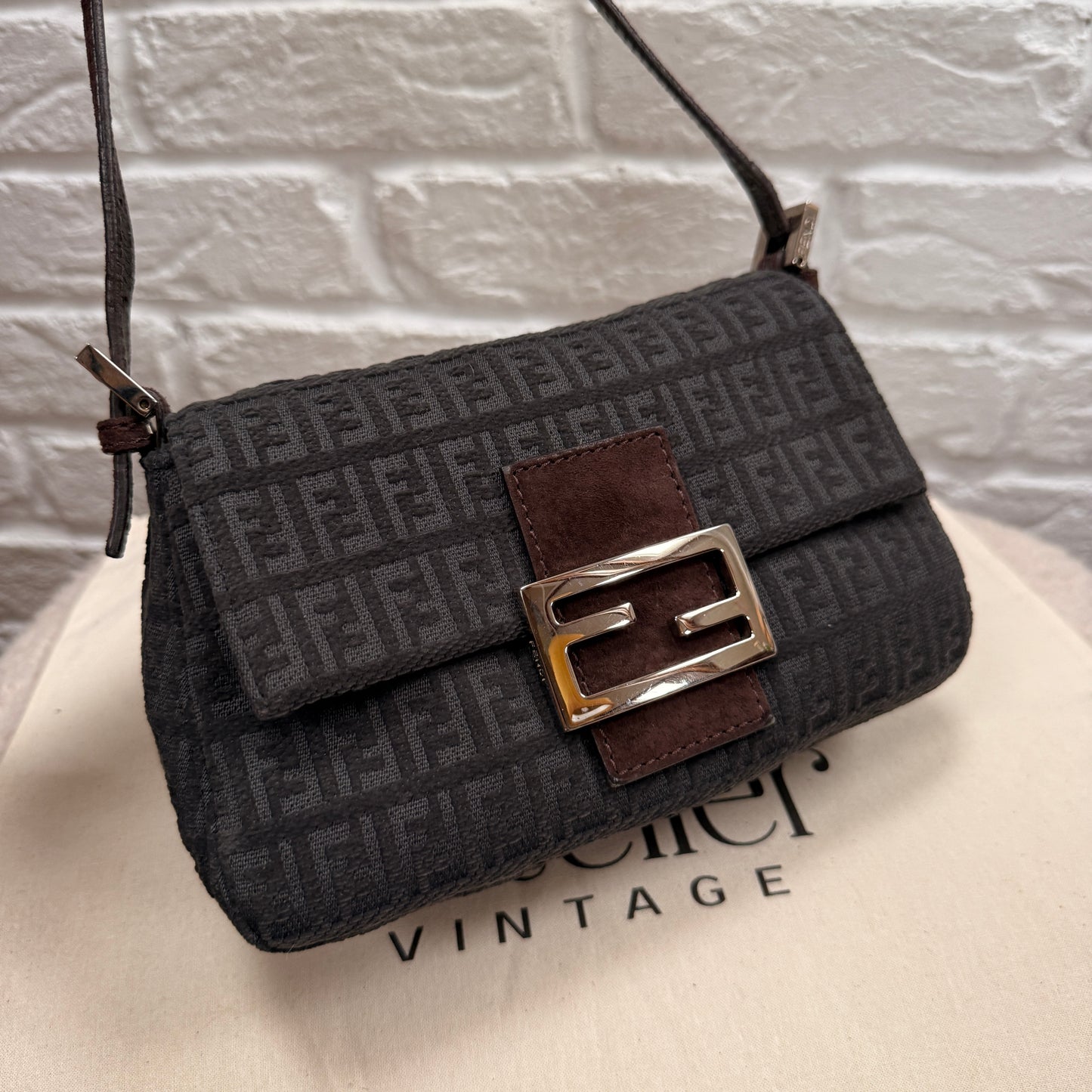 Fendi 1990s Rare Fendi Mini Mamma Baguette in grey & Brown suede
