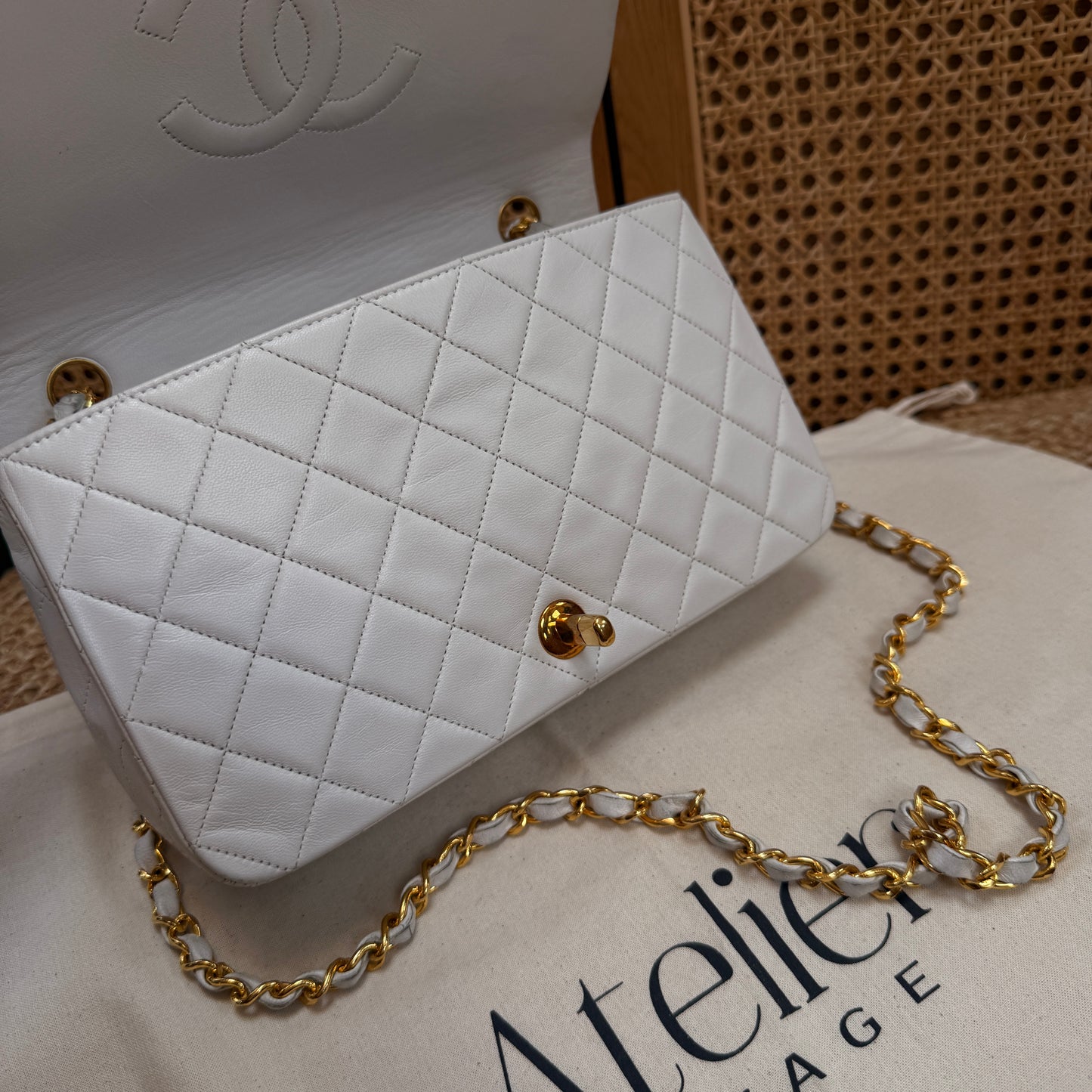 Chanel 1989 Ivory Classic Medium Rectangle Full Flap