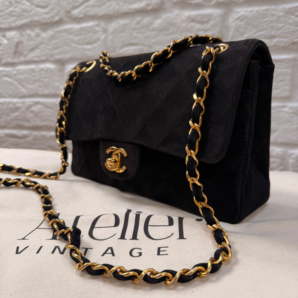 Chanel 1986 Rare Suede Black Classic Double Flap Small