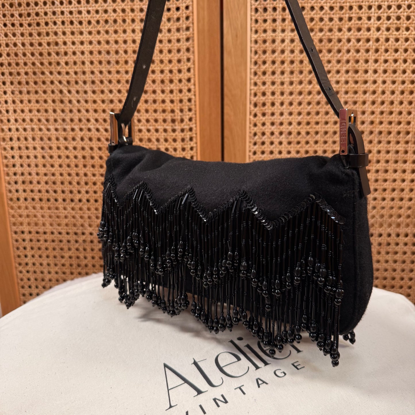 Fendi 2002 Rare Fendi Baguette Black - Limited edition Cashmere and waterfall glass beads