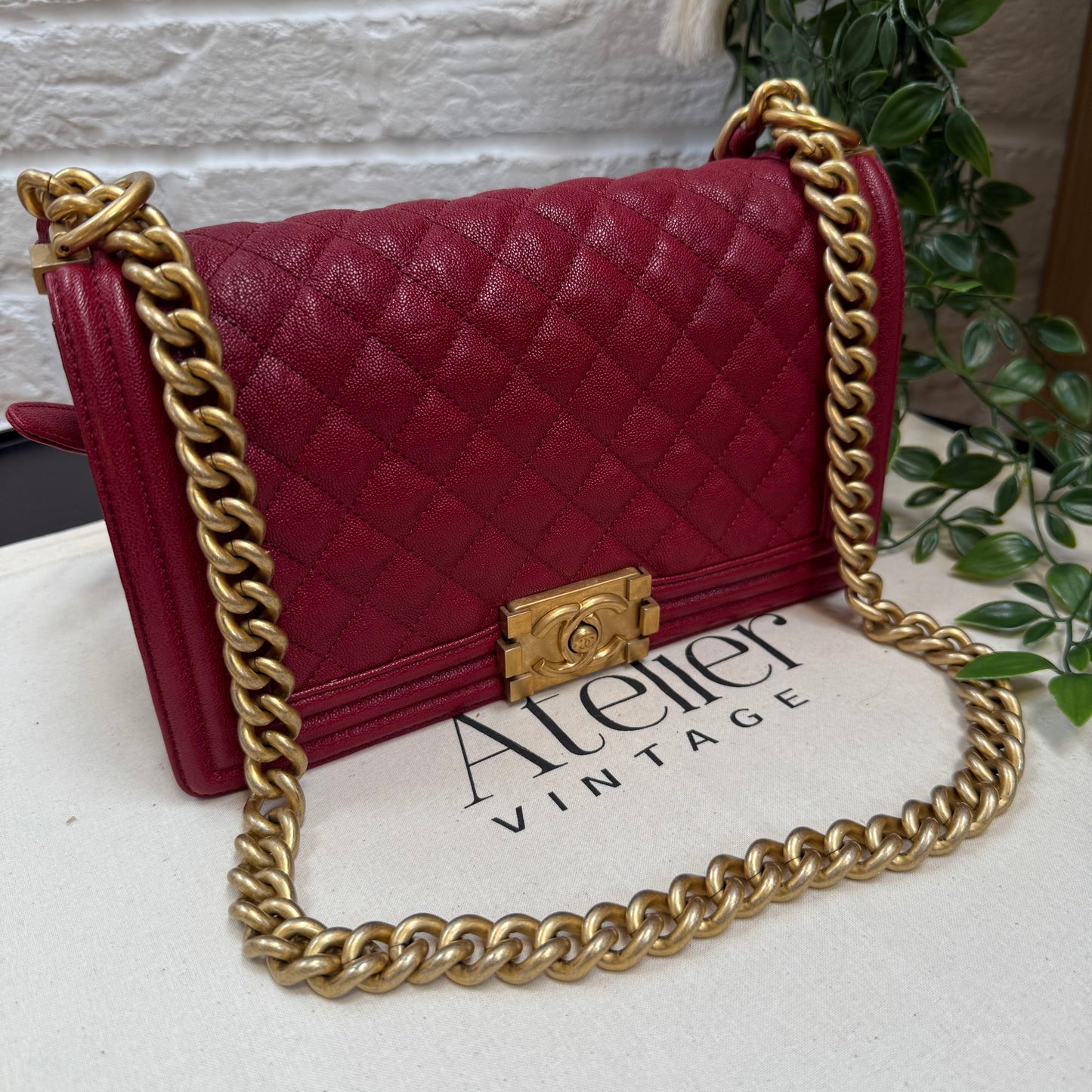 Chanel 2018 Burgundy Le Boy Diamond Quilted Caviar Leather