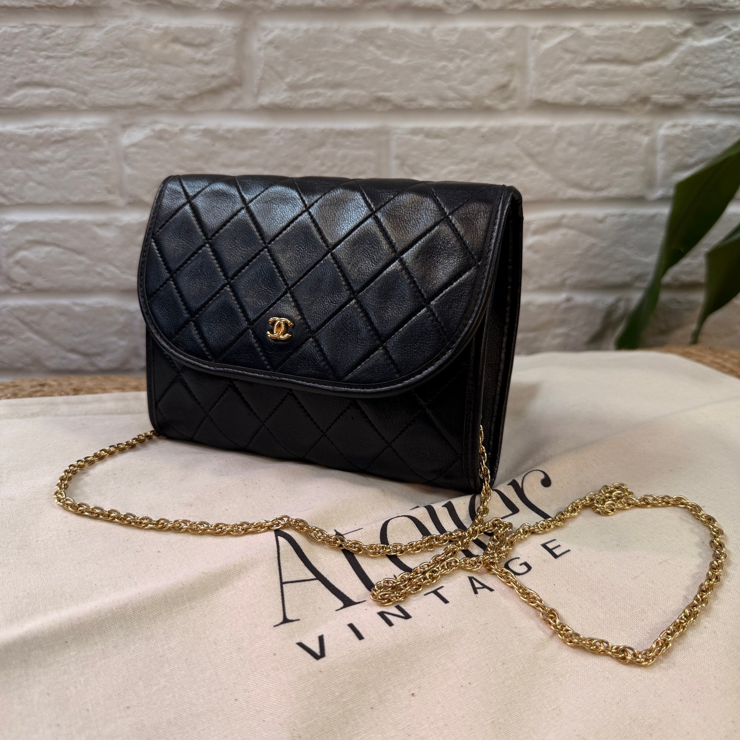 Chanel Early 1980s Rare Black Lambskin Leather Single flap Cross Body