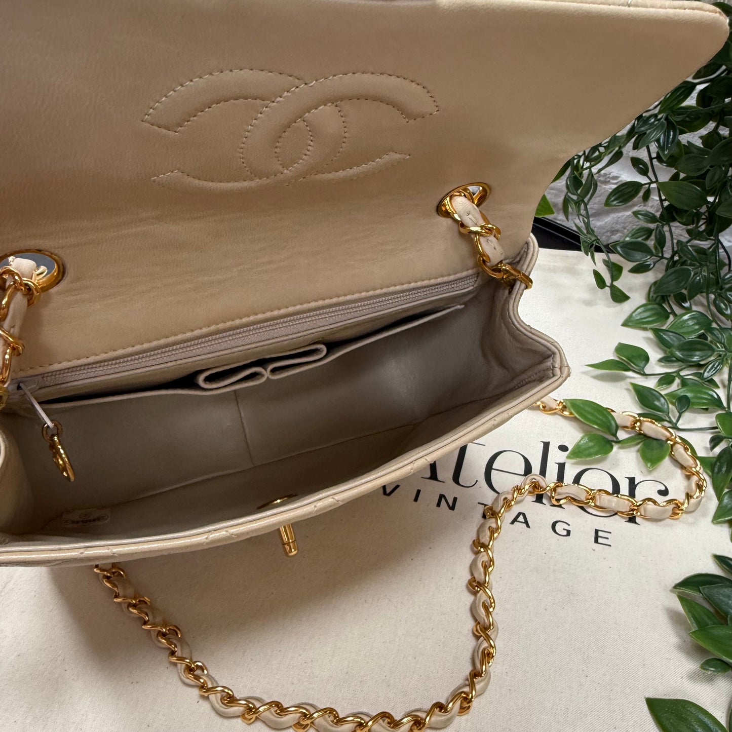 Chanel 1989 Beige Classic Single Flap Medium Square
