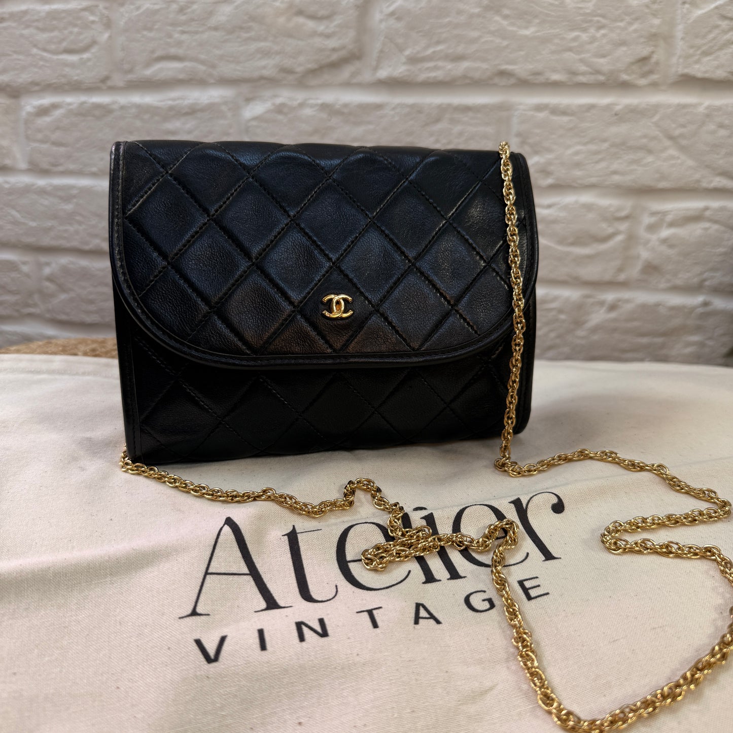 Chanel Early 1980s Rare Black Lambskin Leather Single flap Cross Body