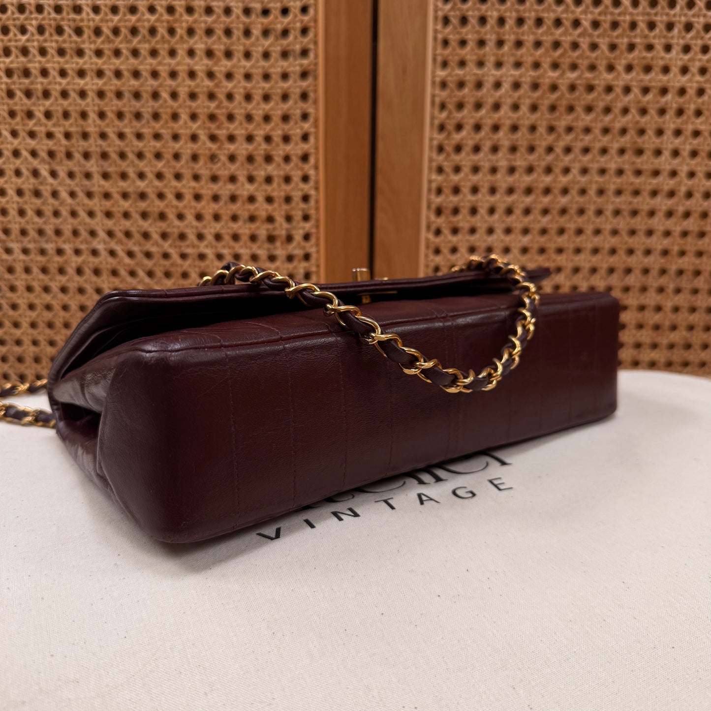 Chanel Ultra Rare Early 1980s Bordeux Lambskin Leather Classic Double Flap in Medium with 24k Gold Hardware