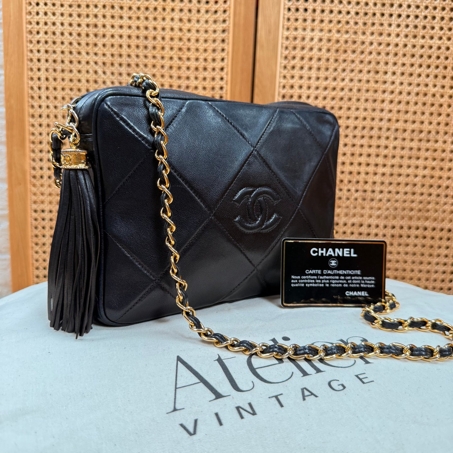 Chanel 1986 CC Quilted Black Tassel Camera bag