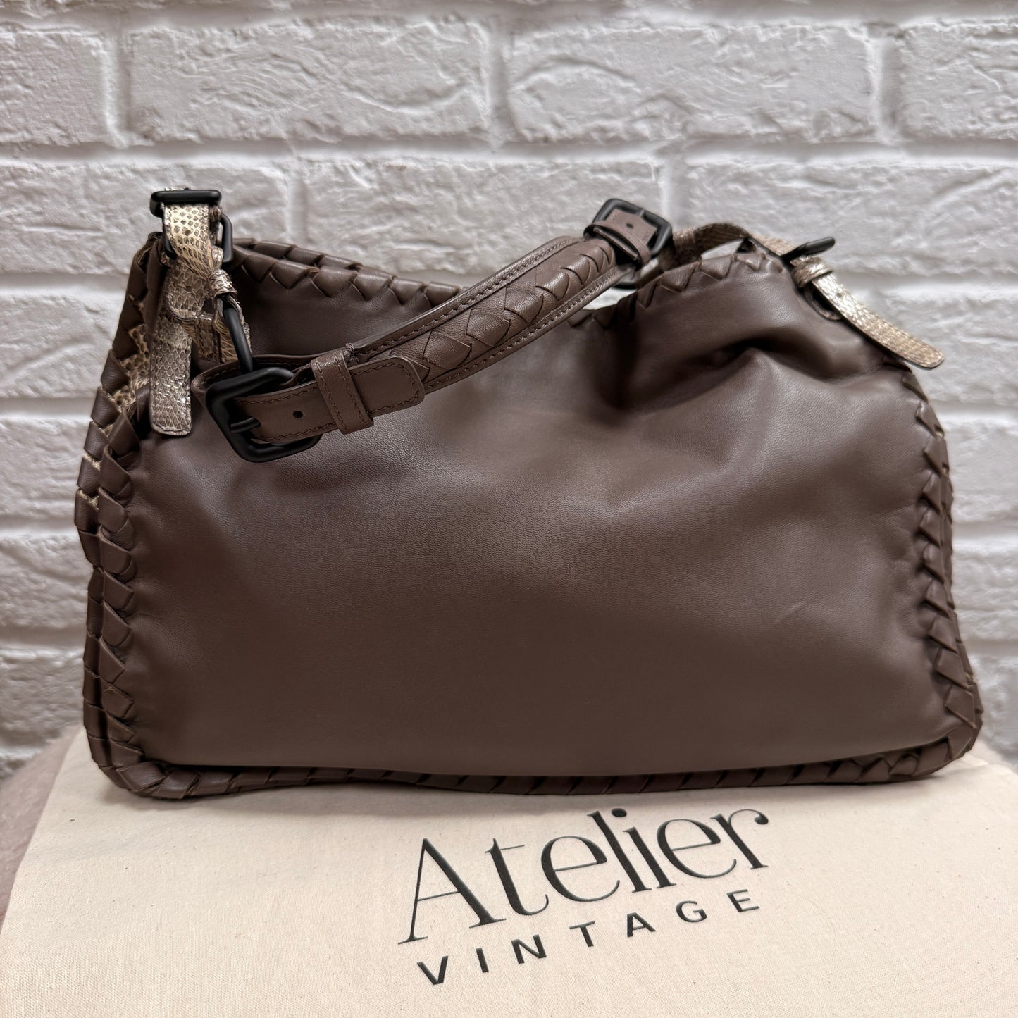 Bottega Veneta 1990s Bottega Veneta Taupe & Beige Lizard Leather Tote