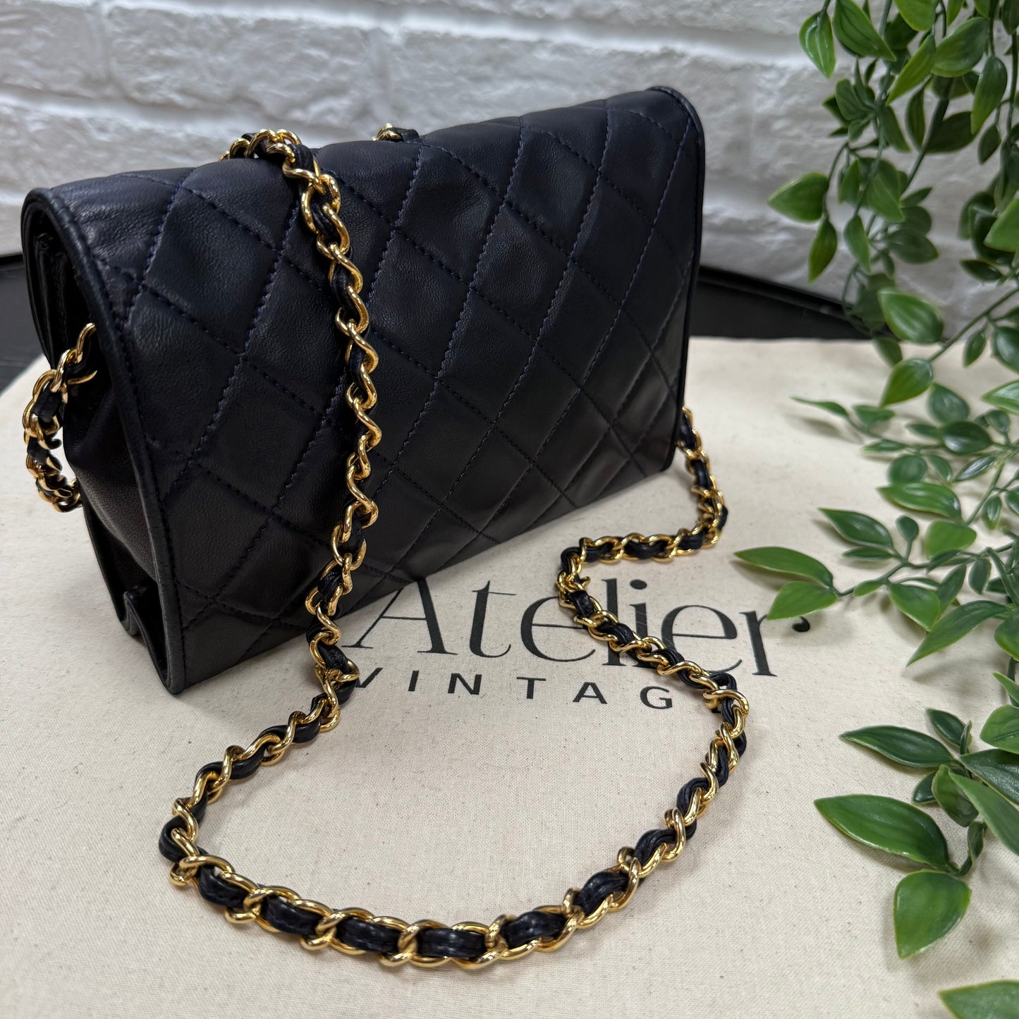 Chanel 1986 Navy Quilted Half Moon Flap