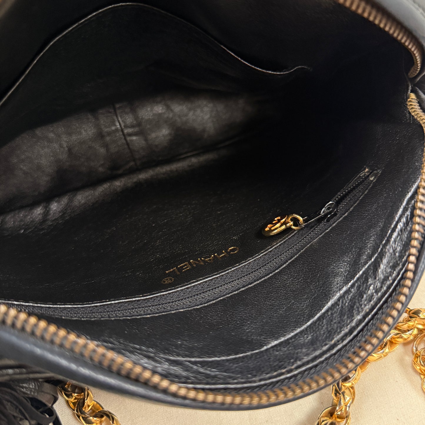 Chanel 1991 Rare Turnlock Camera Bag with bijoix chain in black Lambskin leather and 24k gold hardware