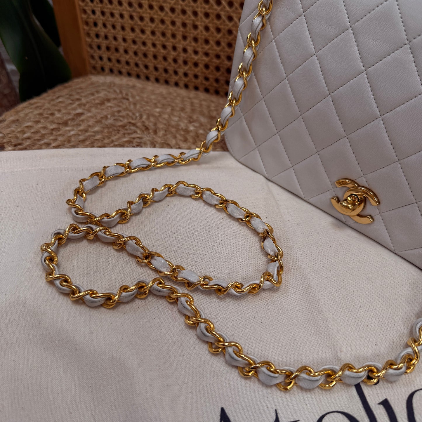 Chanel 1989 Ivory Classic Medium Rectangle Full Flap