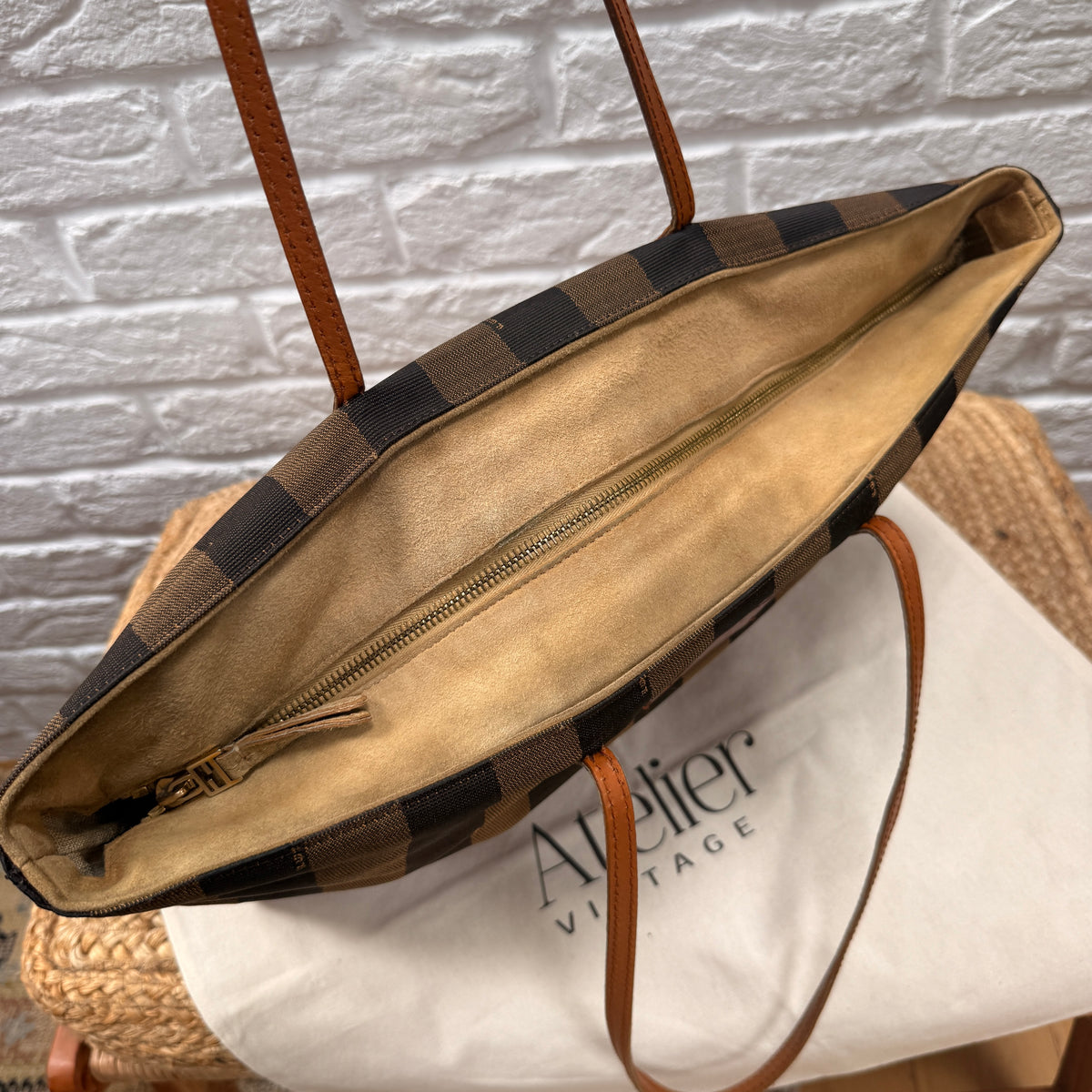 Fendi 1990s Pequin Tote
