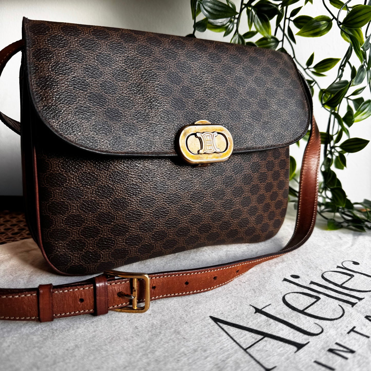 Celine Macadam Triomph Brown Shoulder Bag