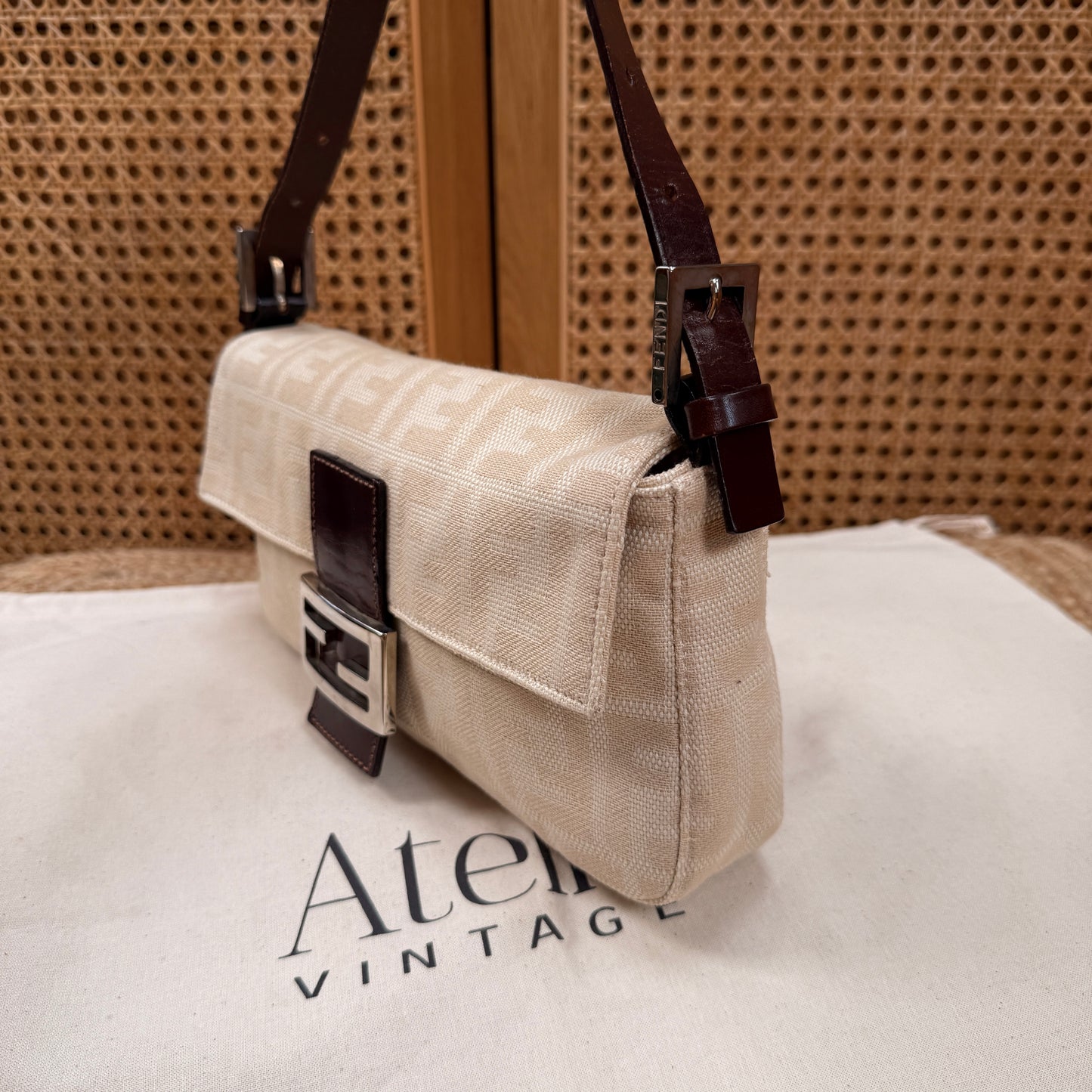 Fendi 1990s Original Baguette in Beige Canvas
