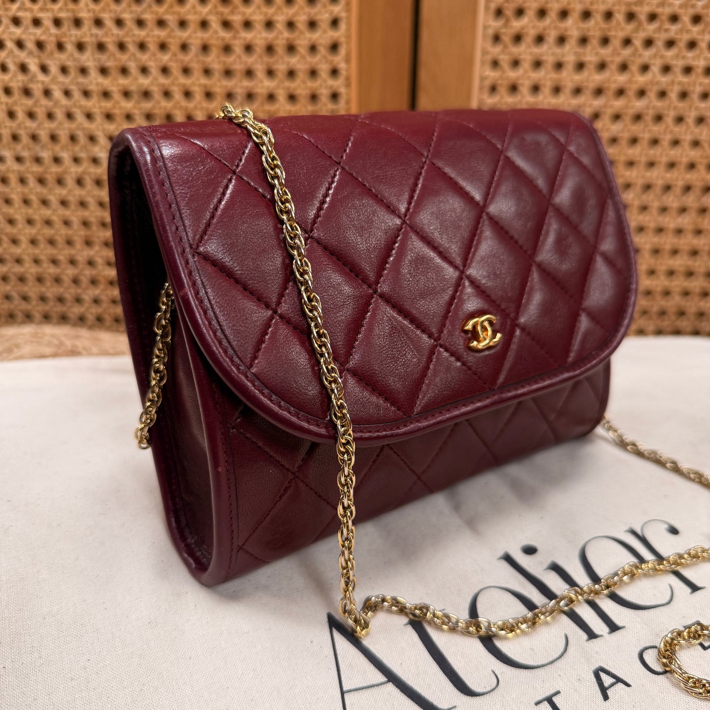 Chanel Early 1980s Rare Bordeaux Lambskin Leather Single flap Cross Body