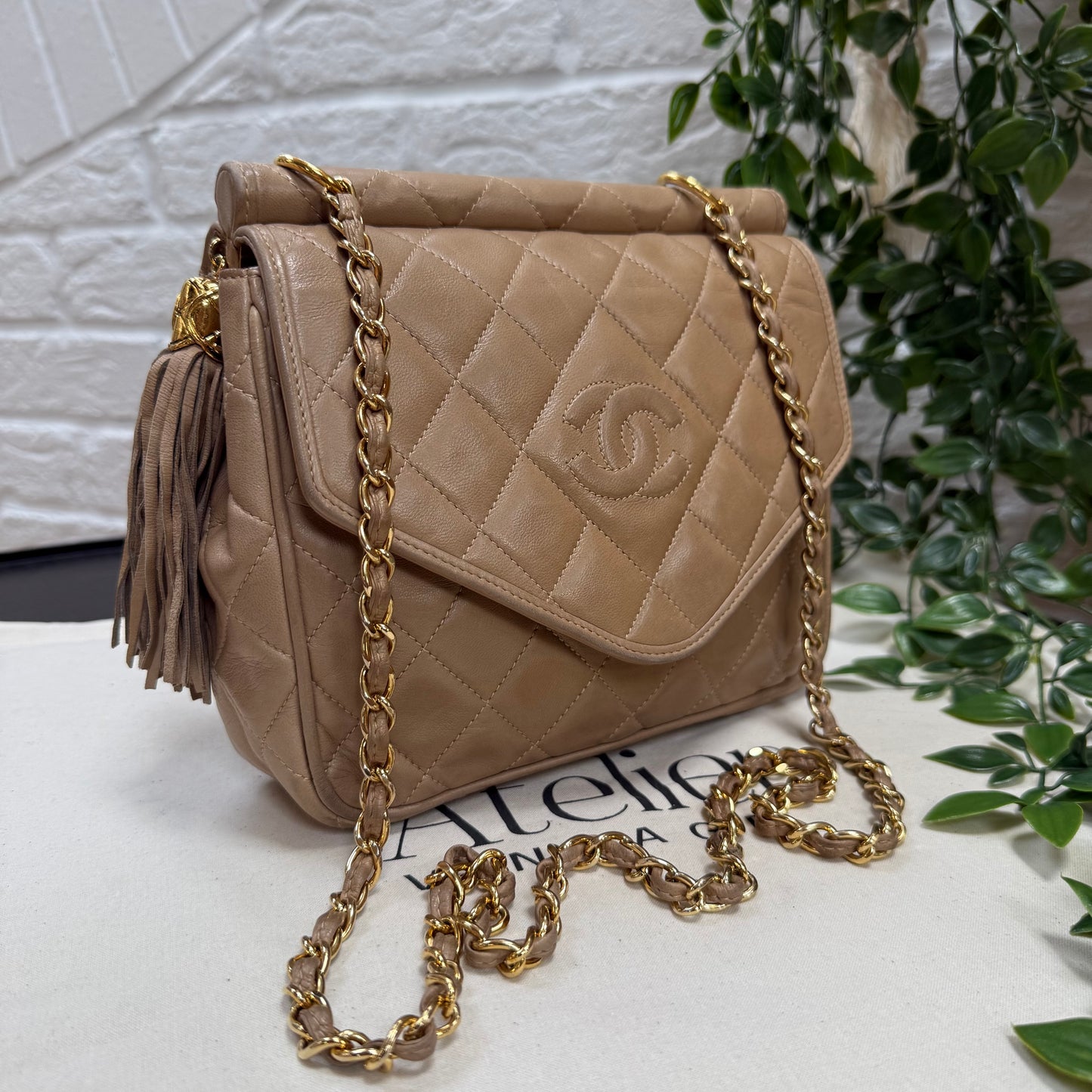 Chanel 1989 Rare Dark Beige Tassel Envelope Flap