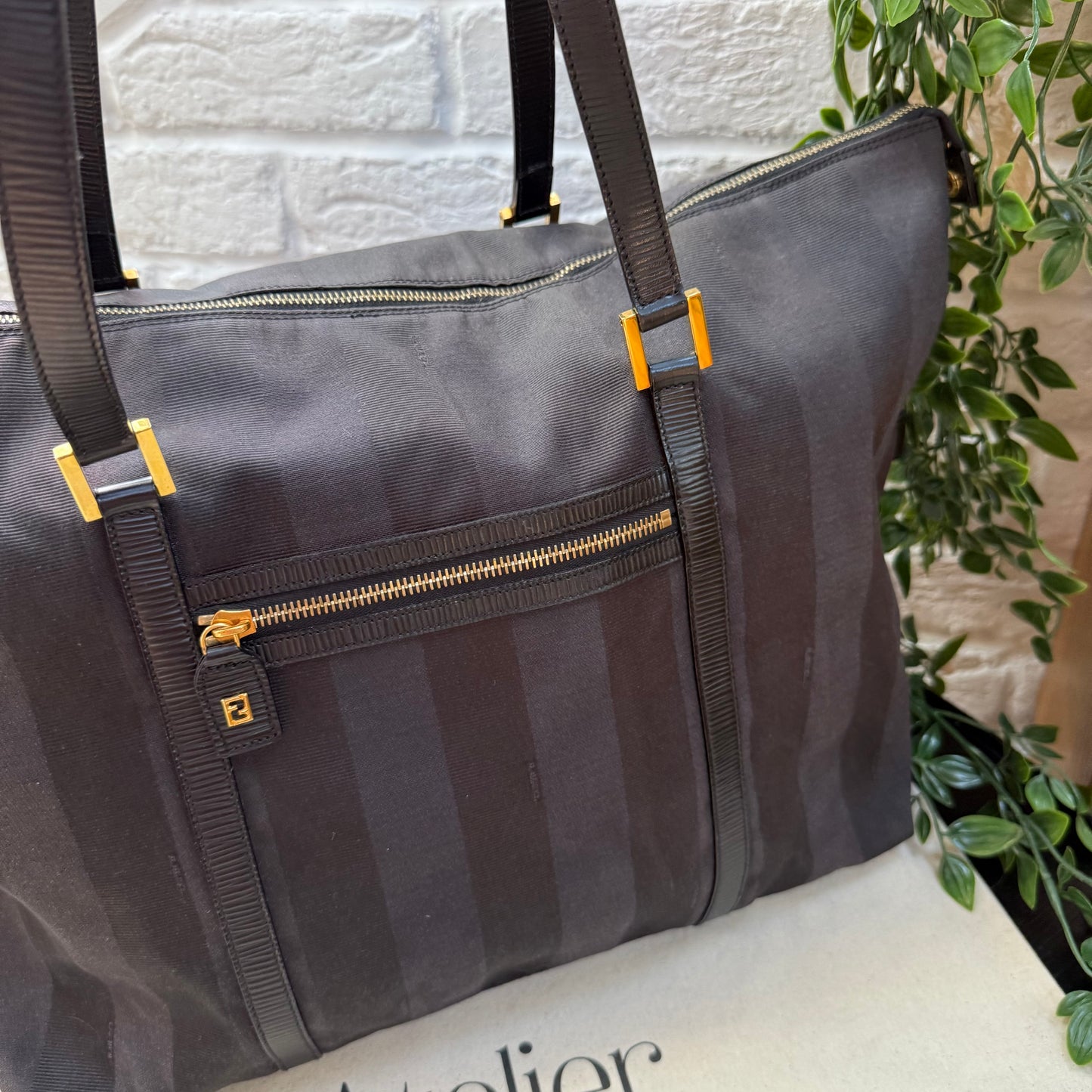 Fendi Pequin Noir Two Way Tote