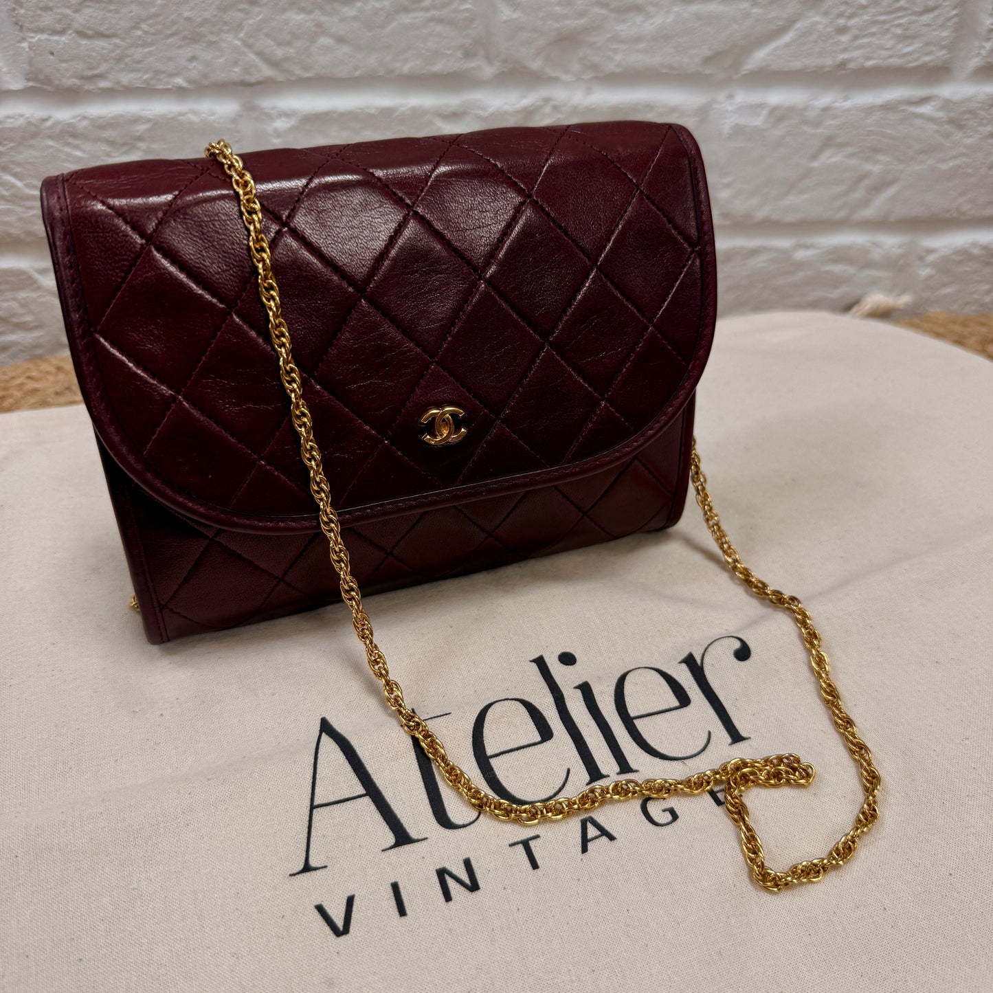 Chanel Early 1980s Rare Bordeaux Lambskin Leather Single flap Cross Body