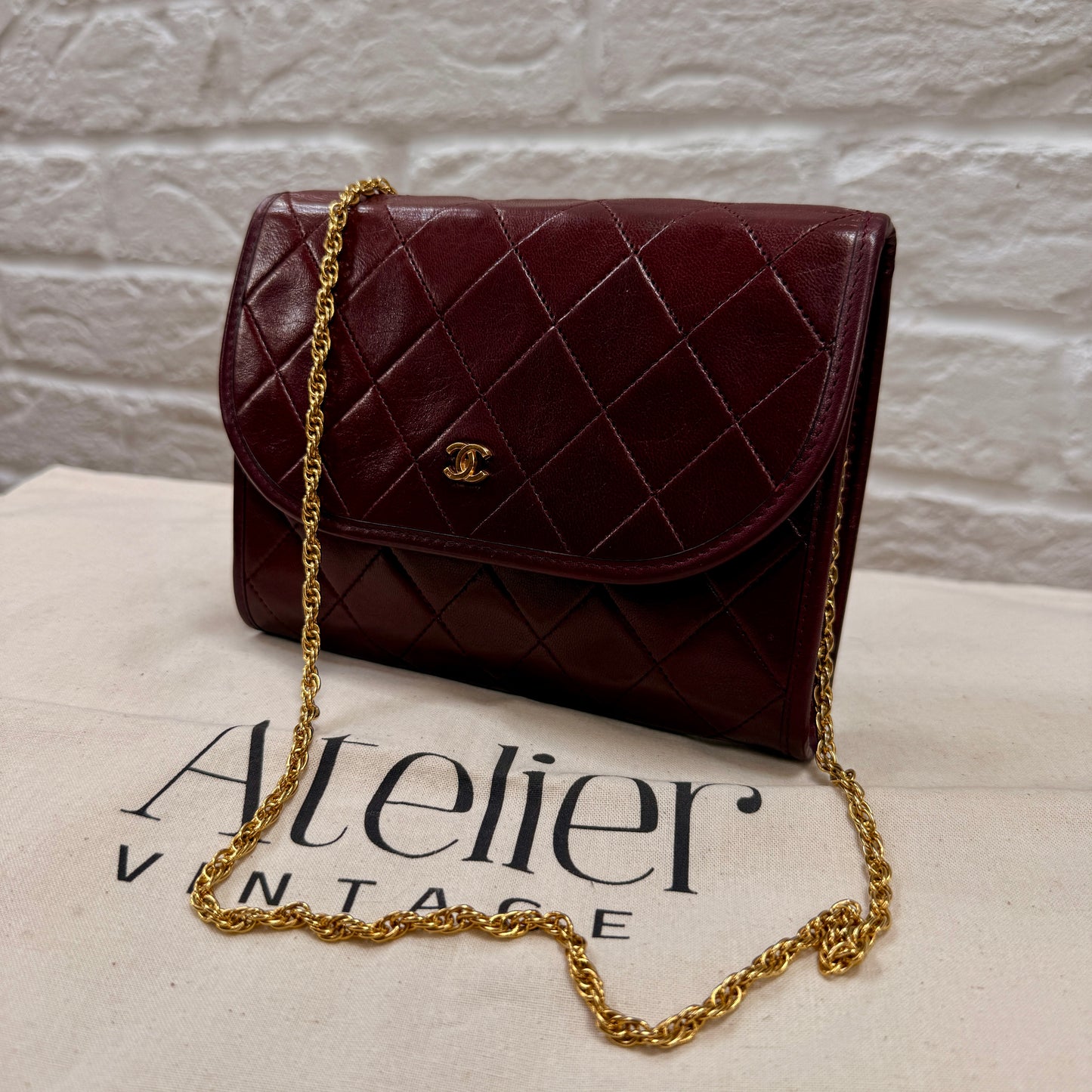 Chanel Early 1980s Rare Bordeaux Lambskin Leather Single flap Cross Body