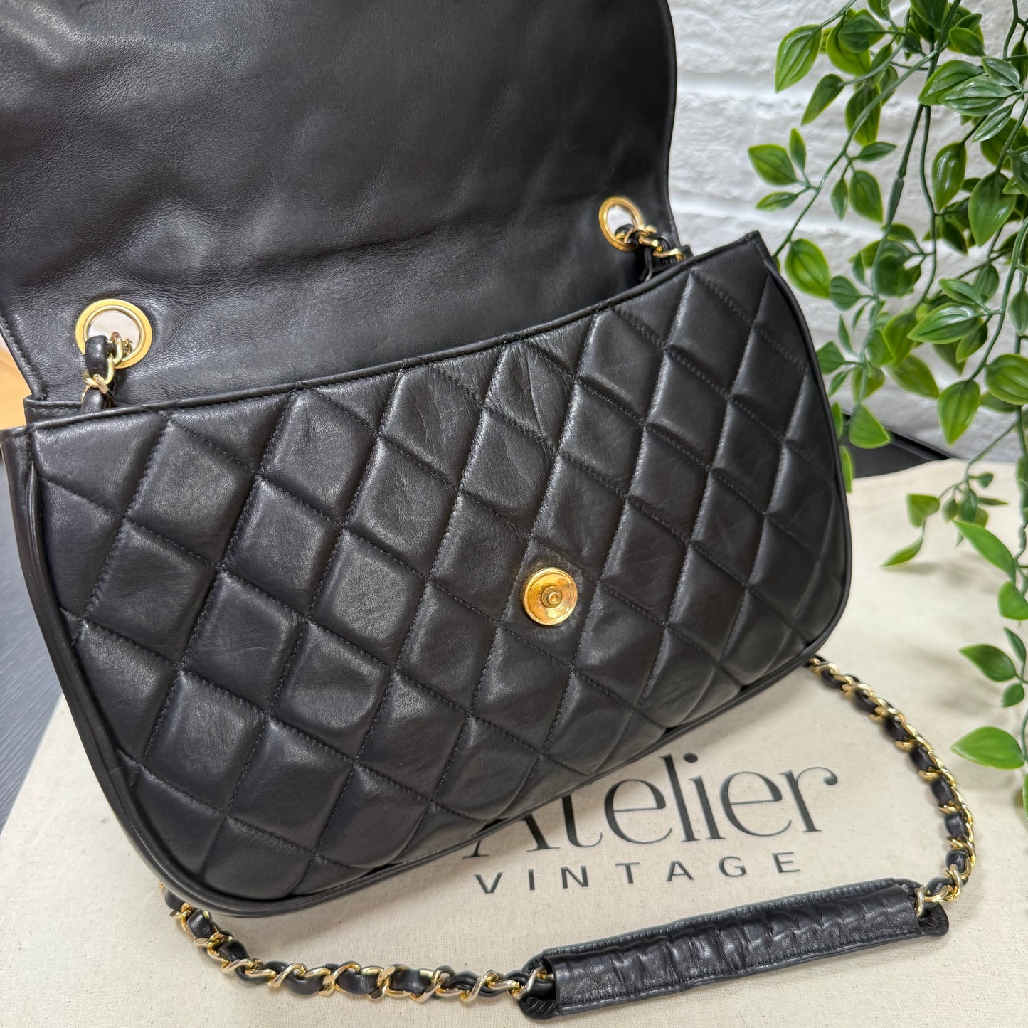 Chanel 1986 CC Button Quilted Half Moon Flap