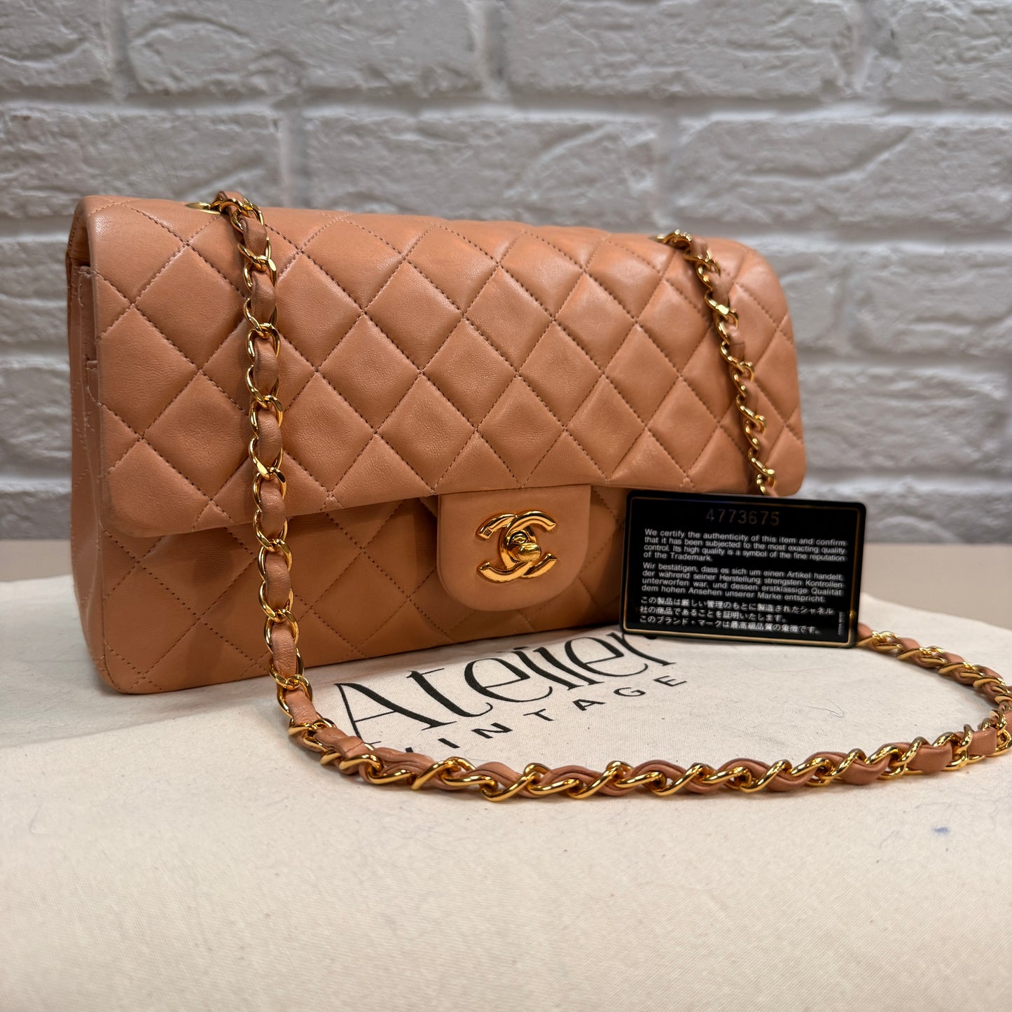 Chanel 1996 Ultra Rare Nude Lambskin Leather Classic Double Flap in Medium with 24k Gold Hardware
