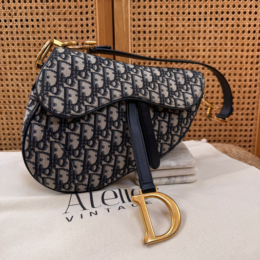 Dior 2019 Saddle Bag in Navy Oblique