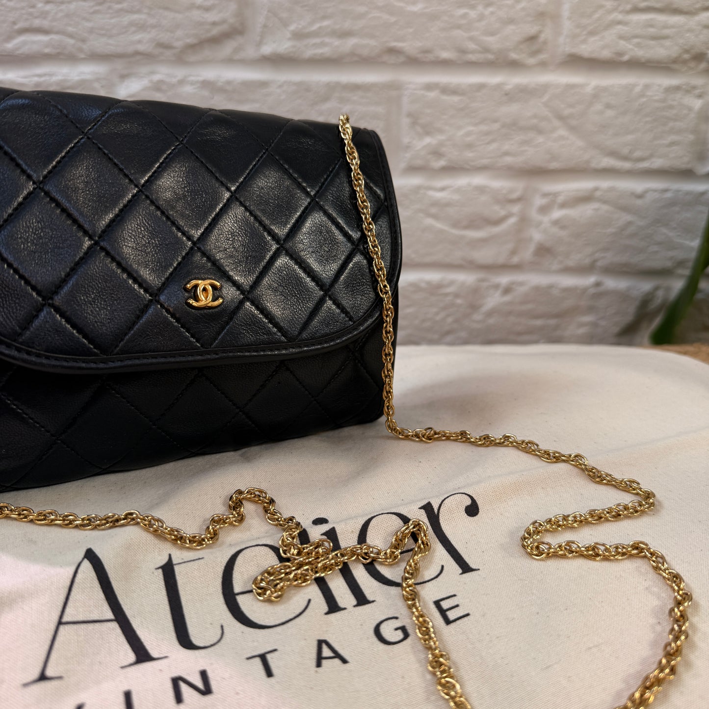 Chanel Early 1980s Rare Black Lambskin Leather Single flap Cross Body