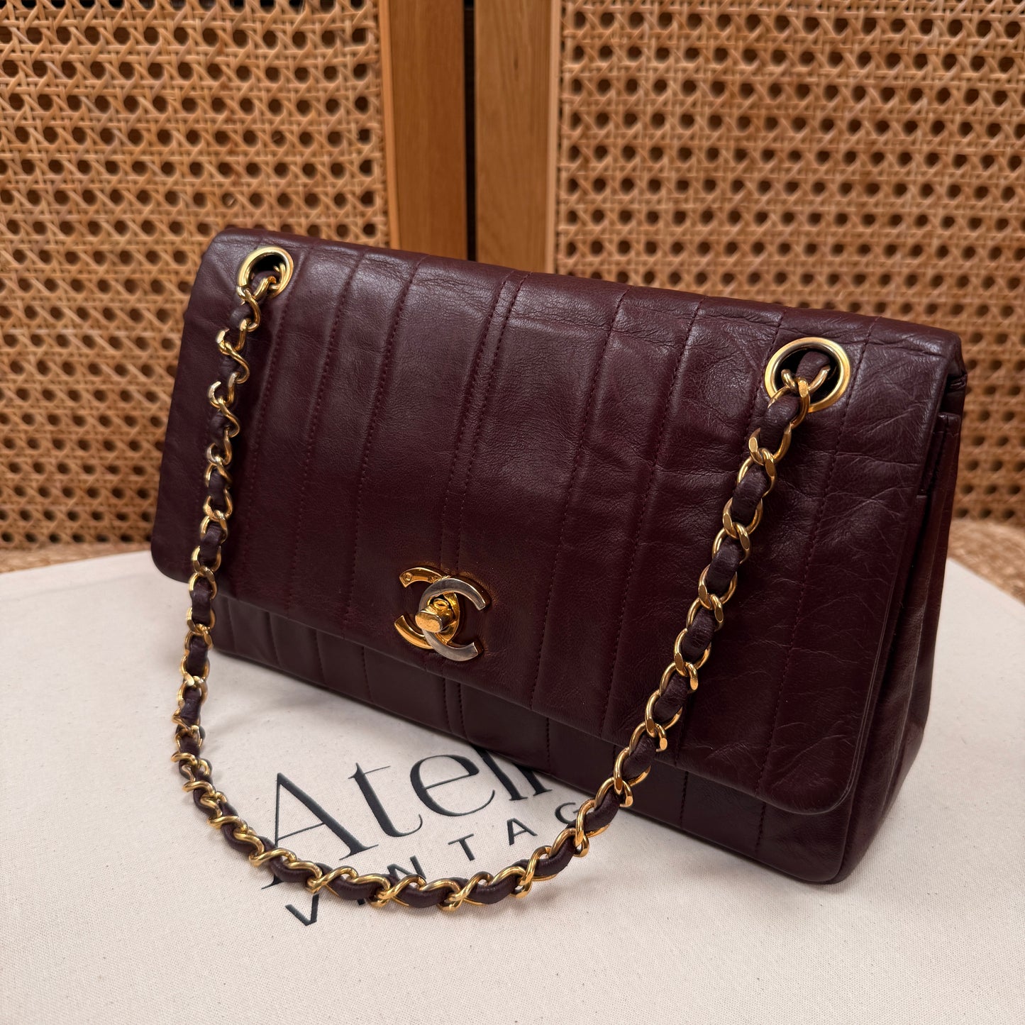 Chanel Ultra Rare Early 1980s Bordeux Lambskin Leather Classic Double Flap in Medium with 24k Gold Hardware