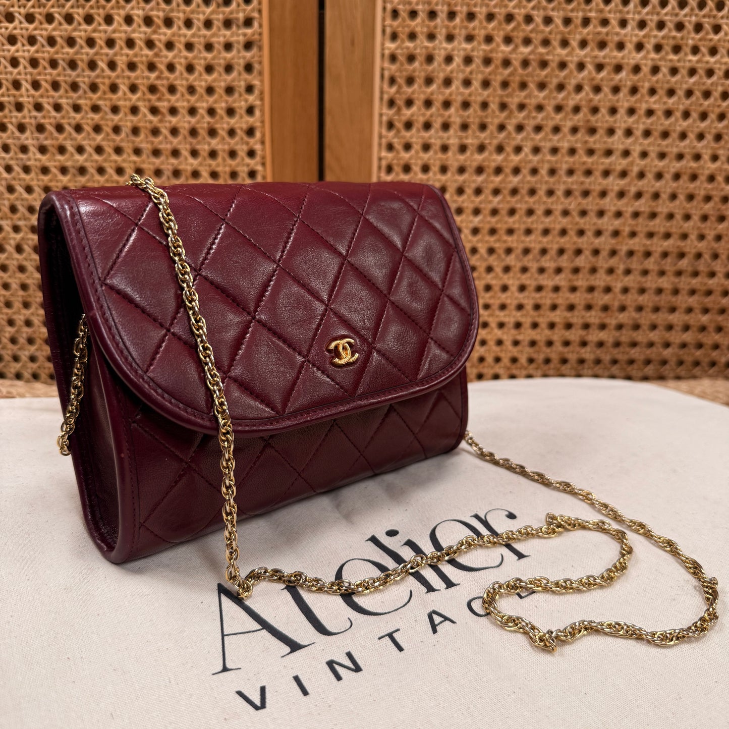 Chanel Early 1980s Rare Bordeaux Lambskin Leather Single flap Cross Body