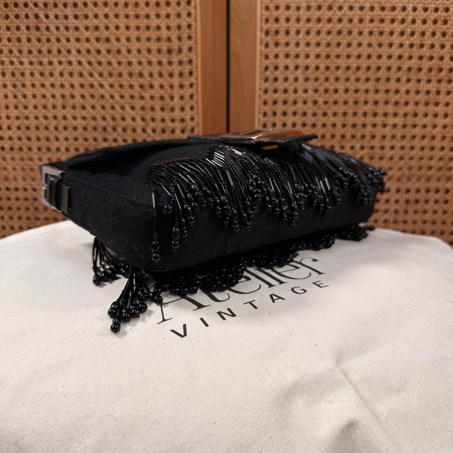 Fendi 2002 Rare Fendi Baguette Black - Limited edition Cashmere and waterfall glass beads