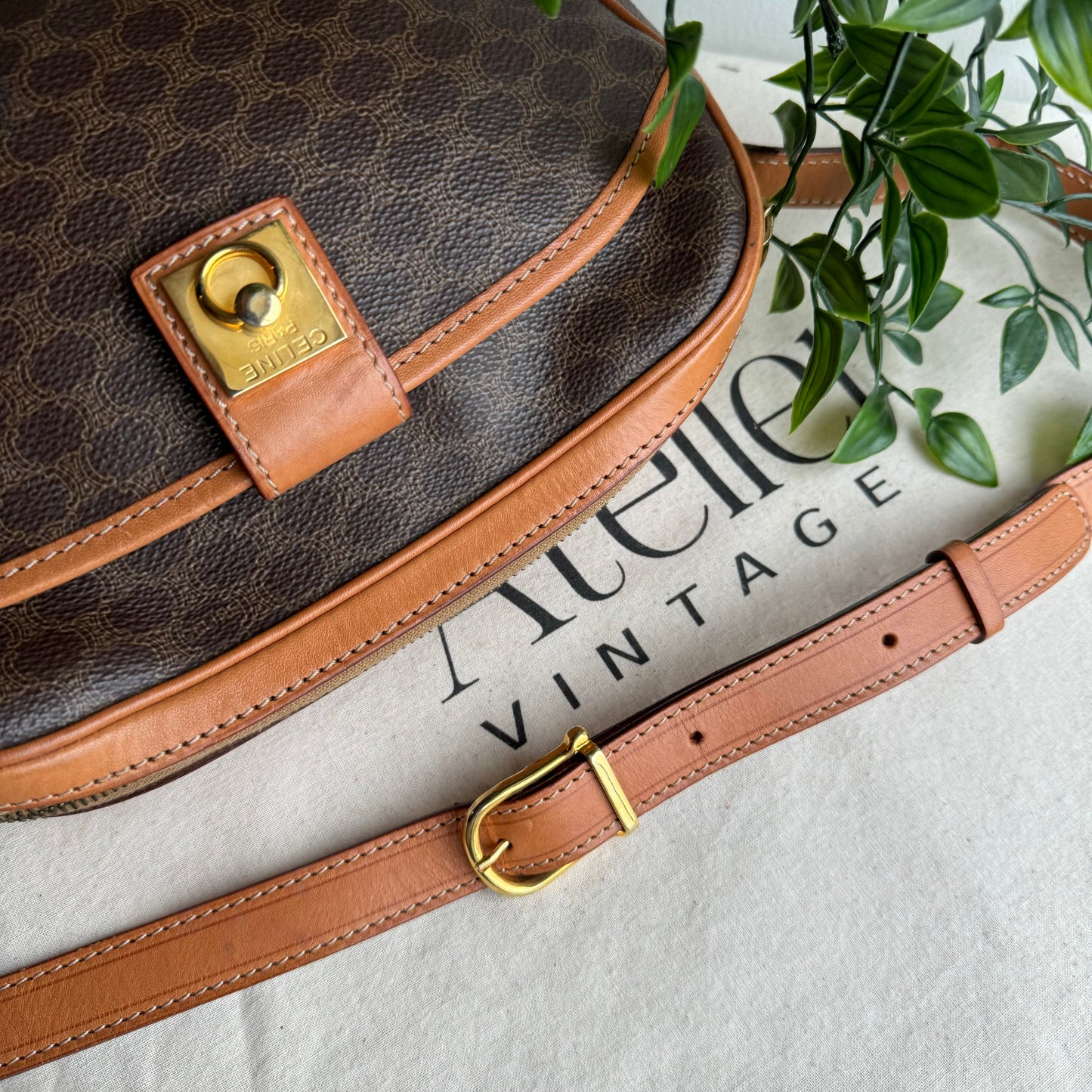 Celine Macadam Brown Double Zip Shoulder Bag