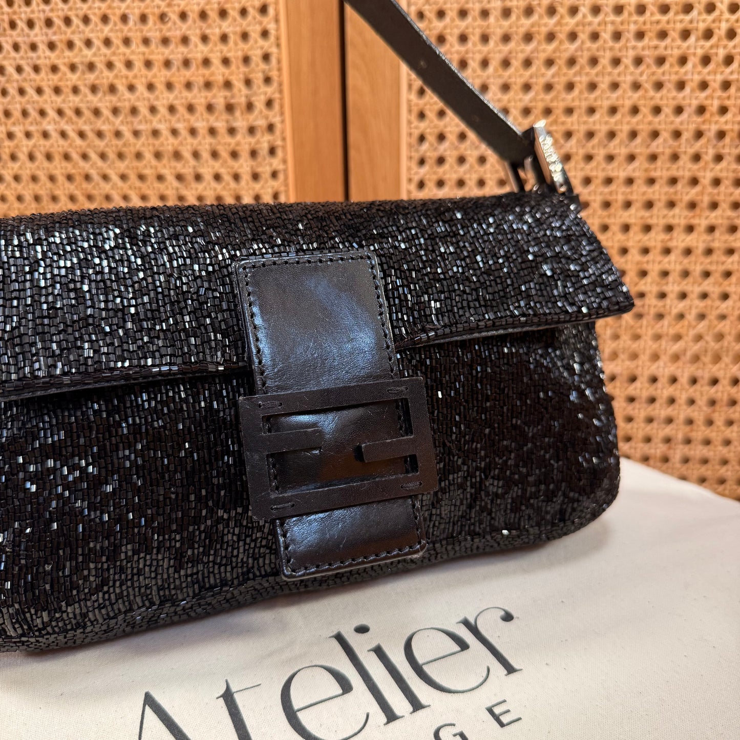 Fendi 2001 Rare Fendi Baguette Black - Limited Edition full glass beaded with black leather