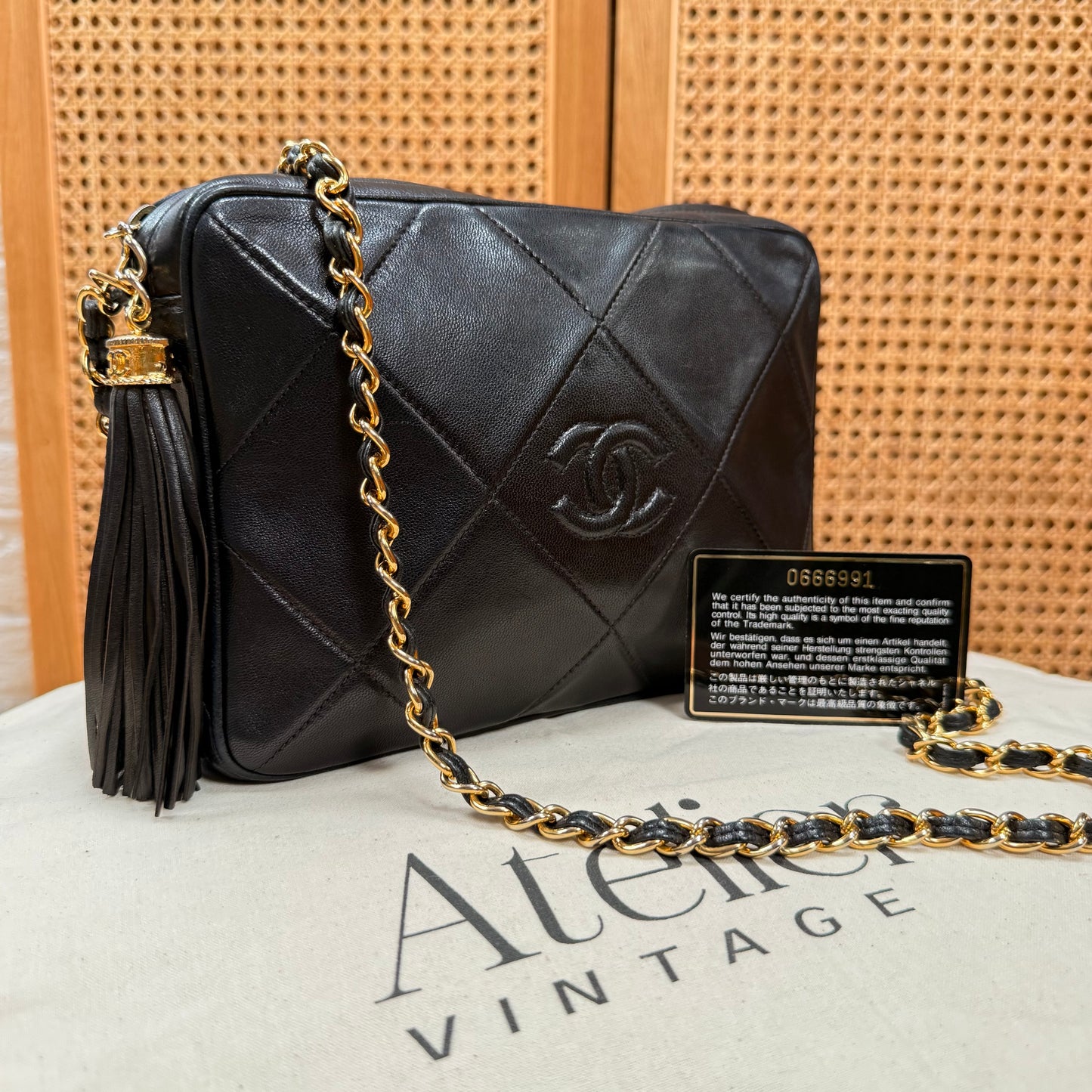 Chanel 1986 CC Quilted Black Tassel Camera bag