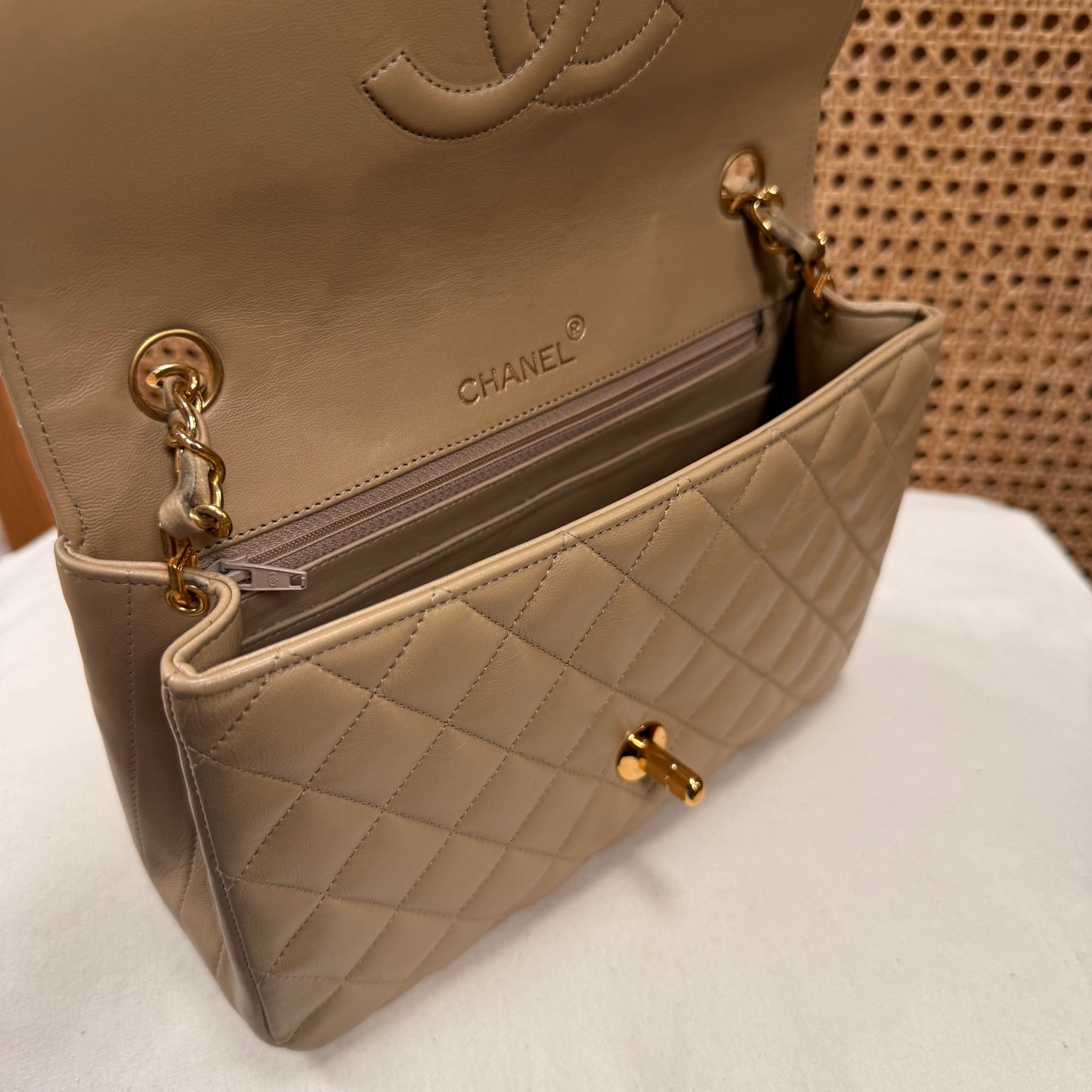 Chanel 1989 Rare Half Moon Single Flap in Dark Beige