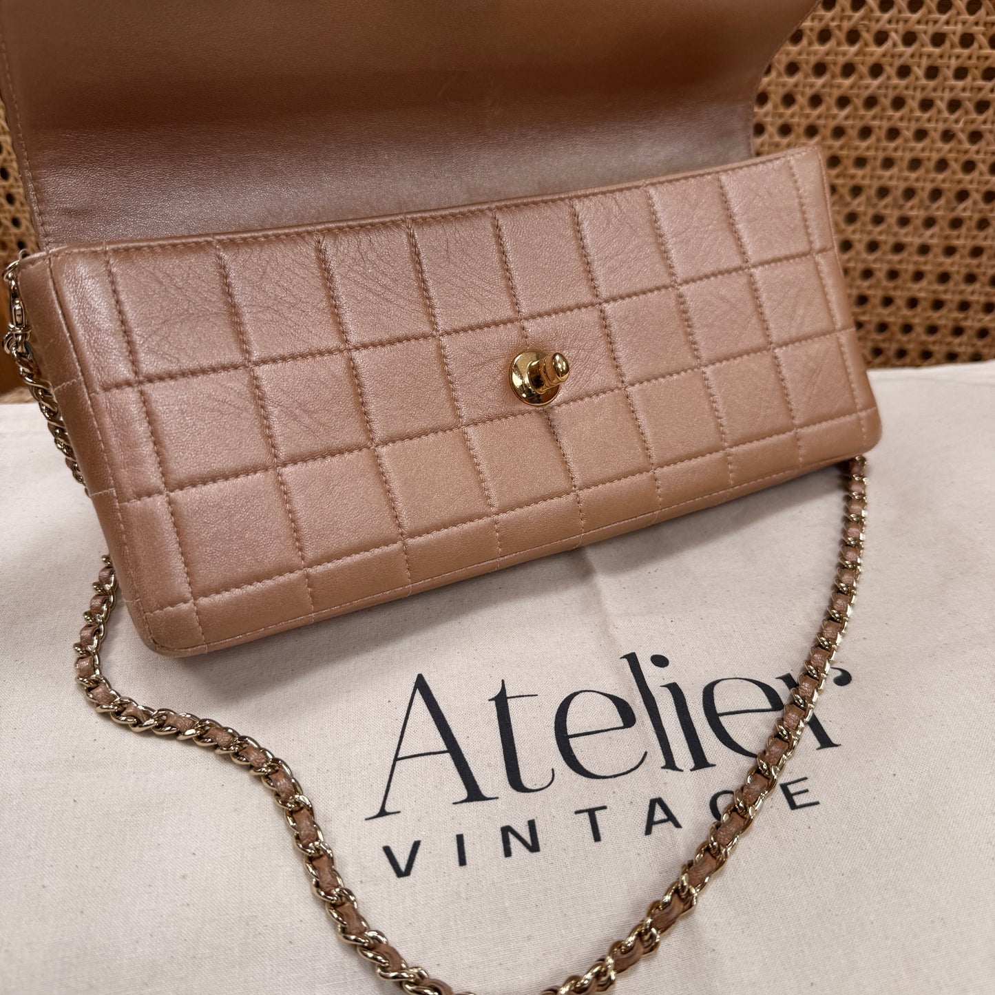 Chanel 2002 Blush Pink Irredescent East West Chocolate Bar Single Flap