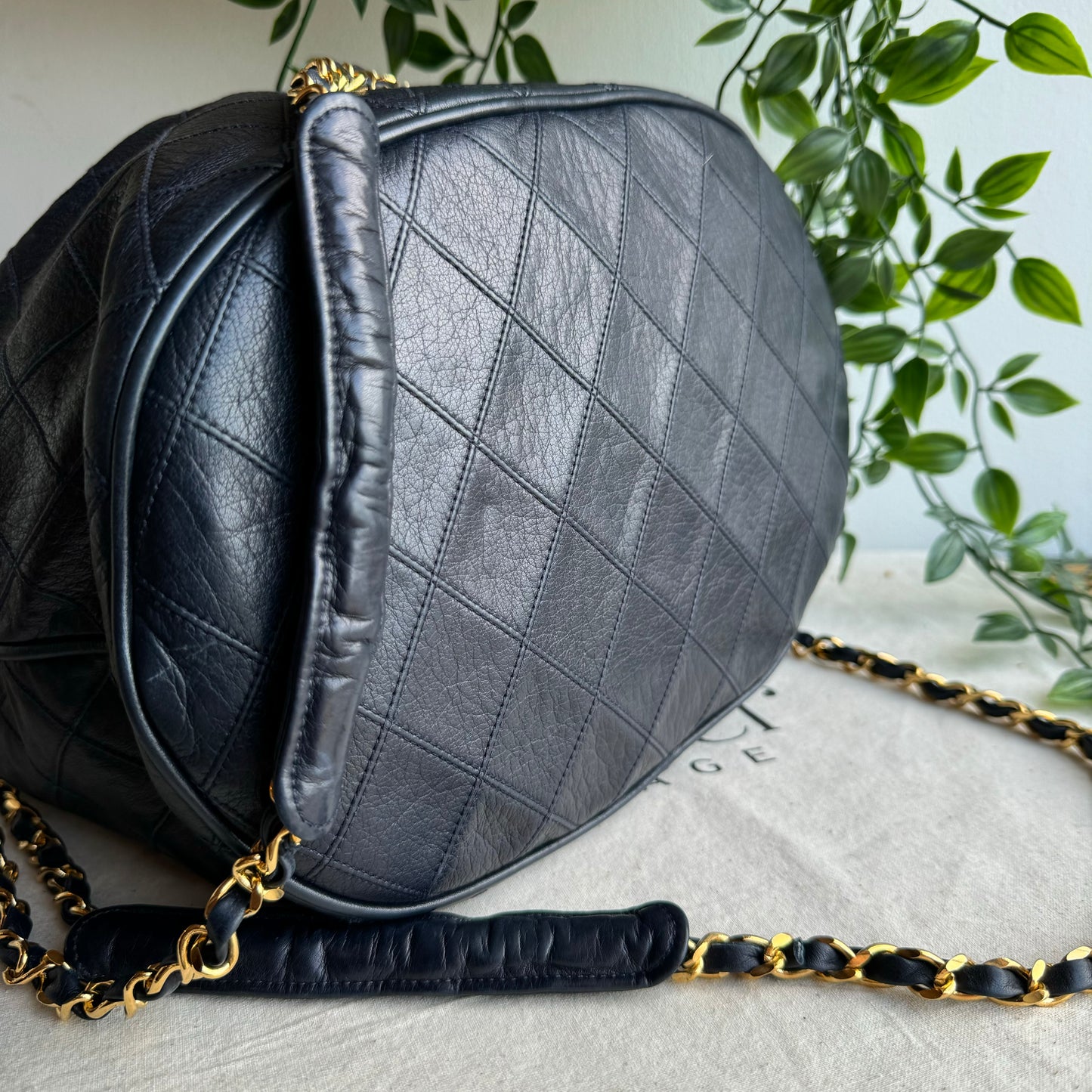 Chanel 1986 Navy CC Charm Bucket Bag